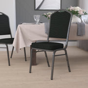 HERCULES Series Crown Back Stacking Banquet Chair in Black Dot Patterned Fabric - Silver Vein Frame