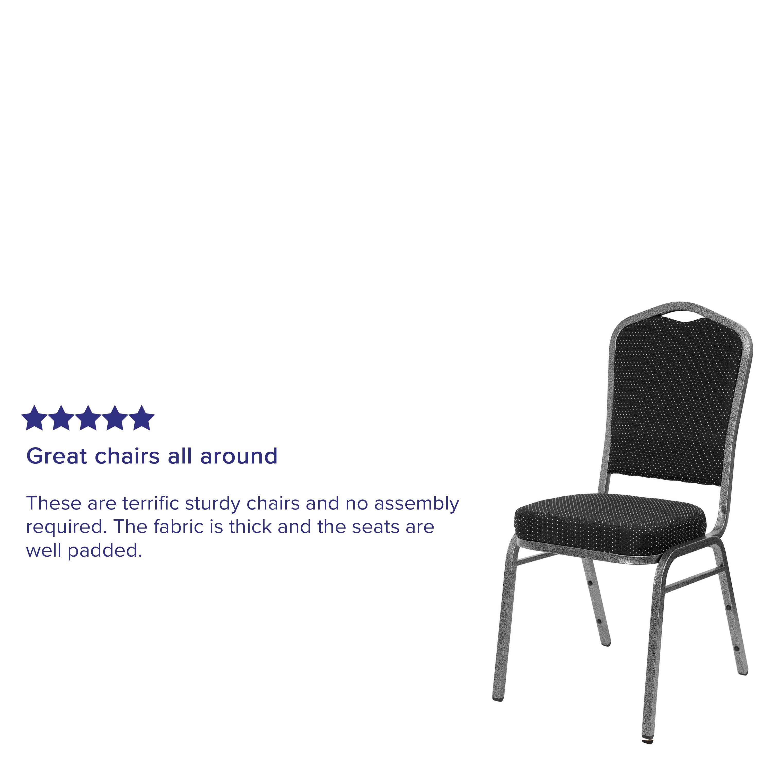 HERCULES Series Crown Back Stacking Banquet Chair in Black Dot Patterned Fabric - Silver Vein Frame