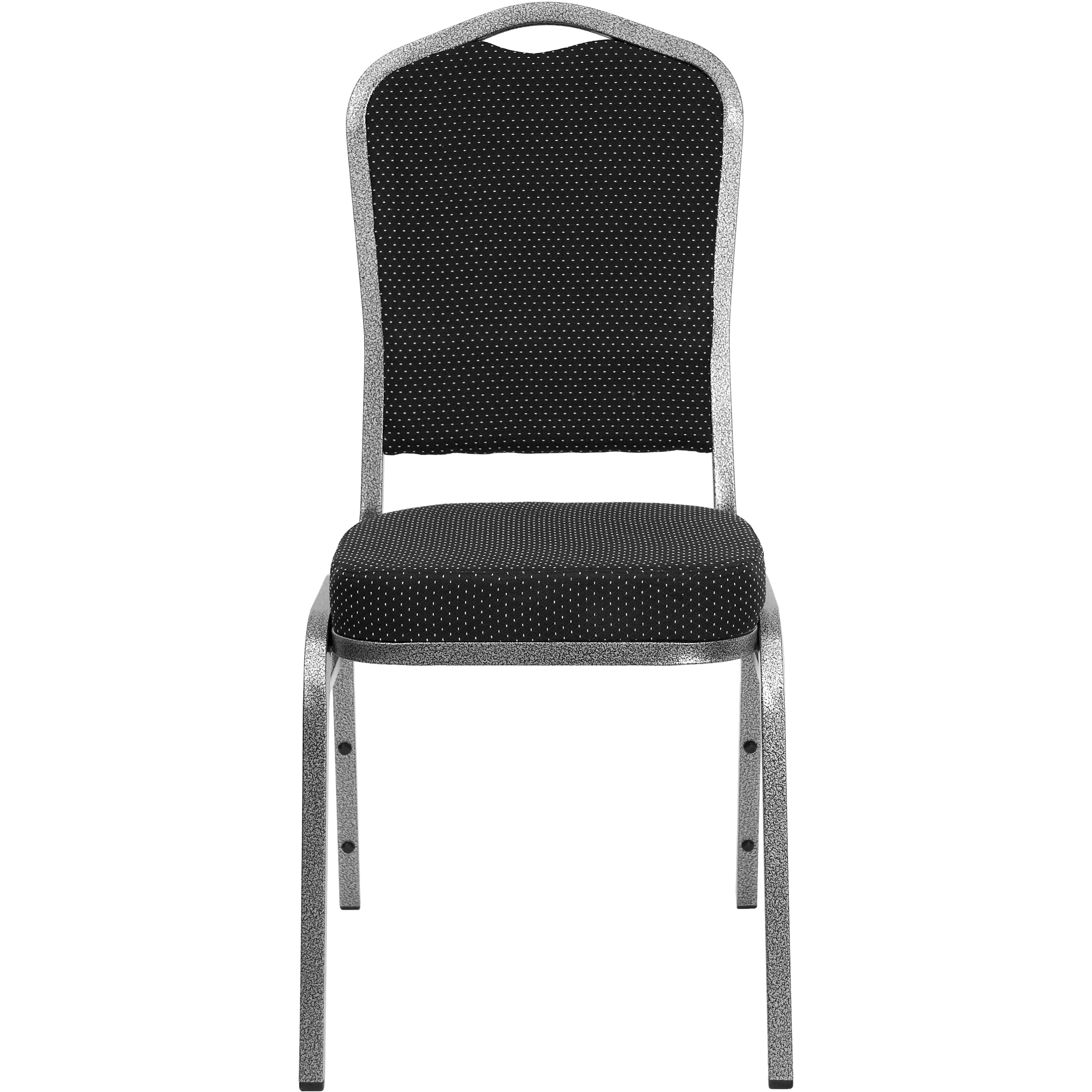 HERCULES Series Crown Back Stacking Banquet Chair in Black Dot Patterned Fabric - Silver Vein Frame