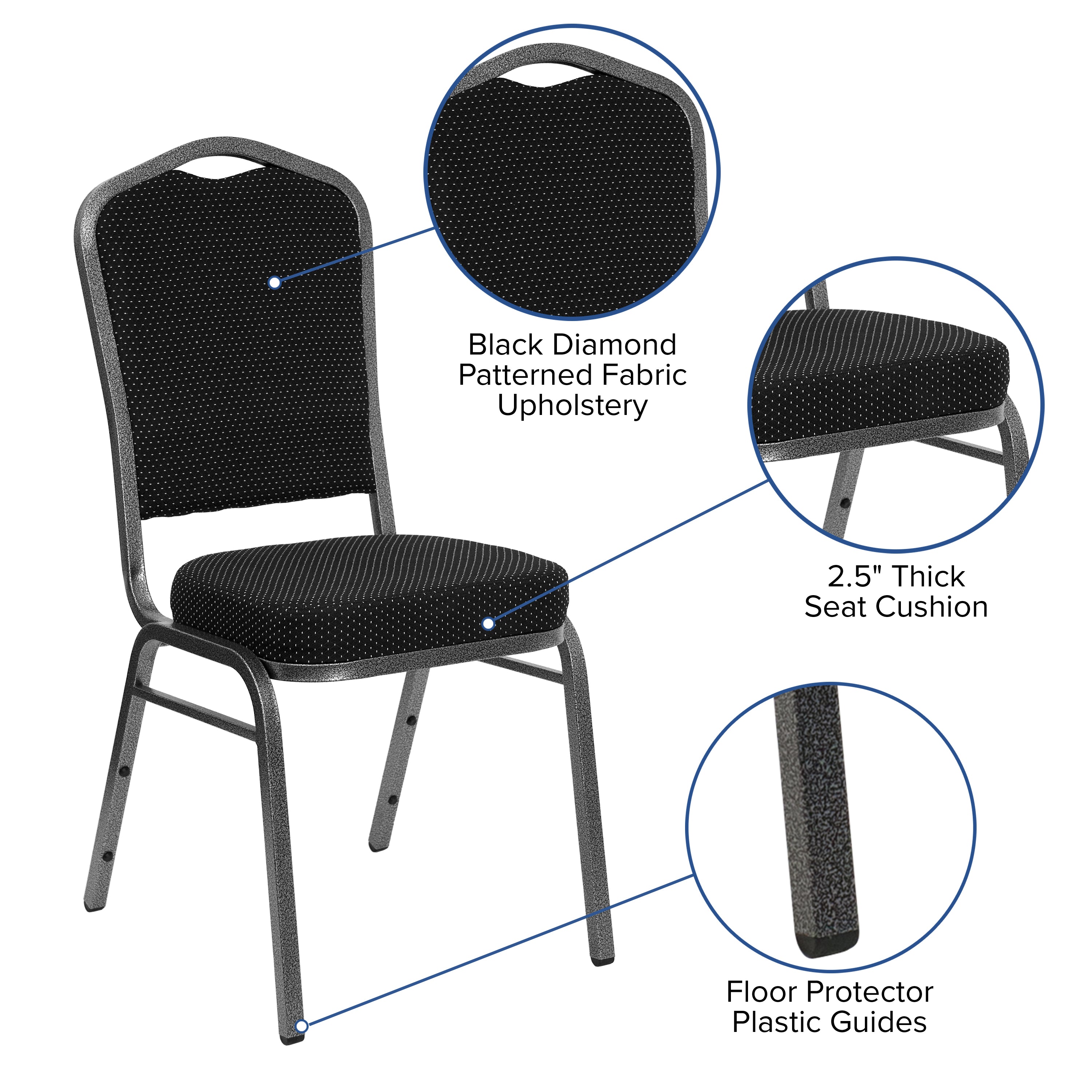 HERCULES Series Crown Back Stacking Banquet Chair in Black Dot Patterned Fabric - Silver Vein Frame