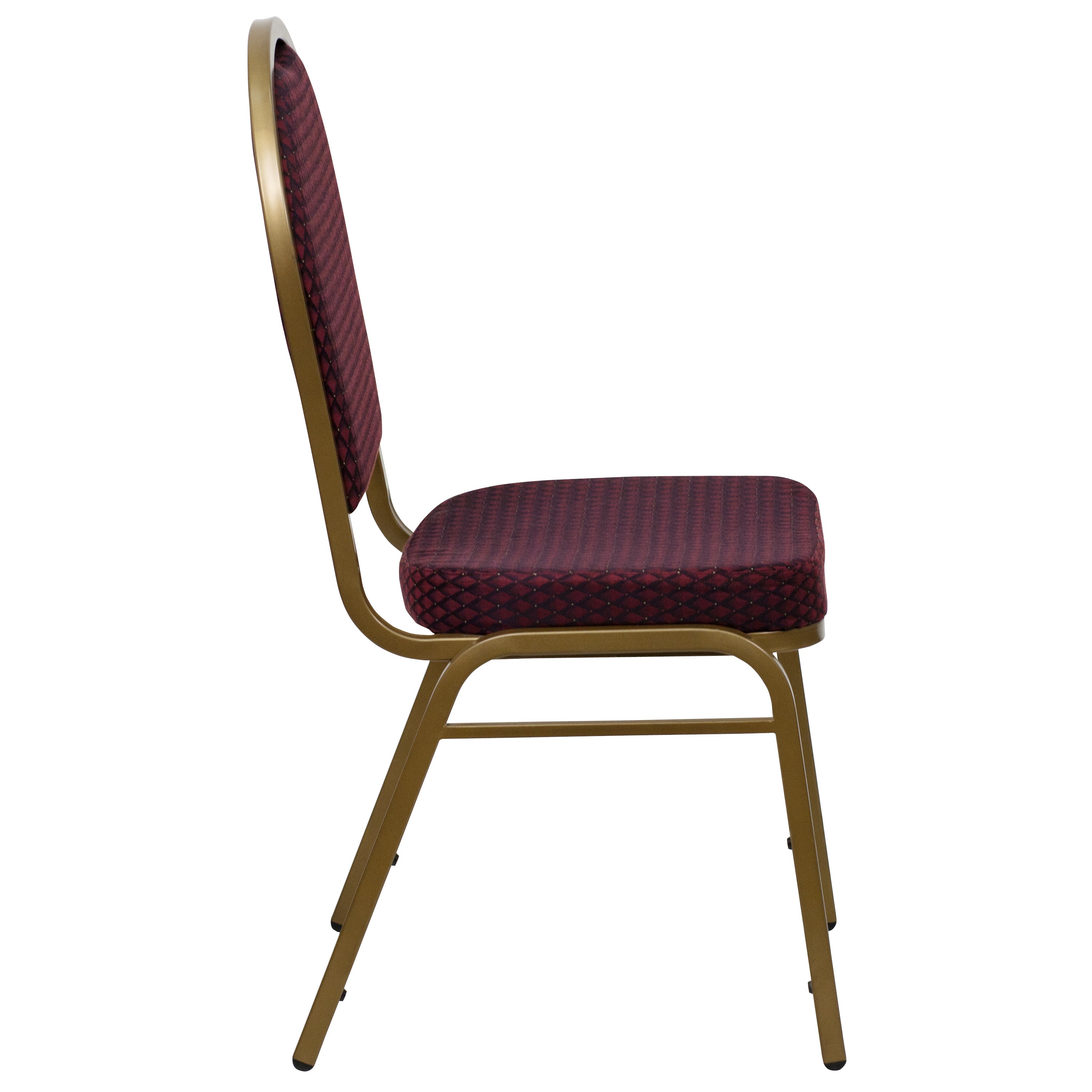 HERCULES Series Dome Back Stacking Banquet Chair in Burgundy Patterned Fabric - Gold Frame