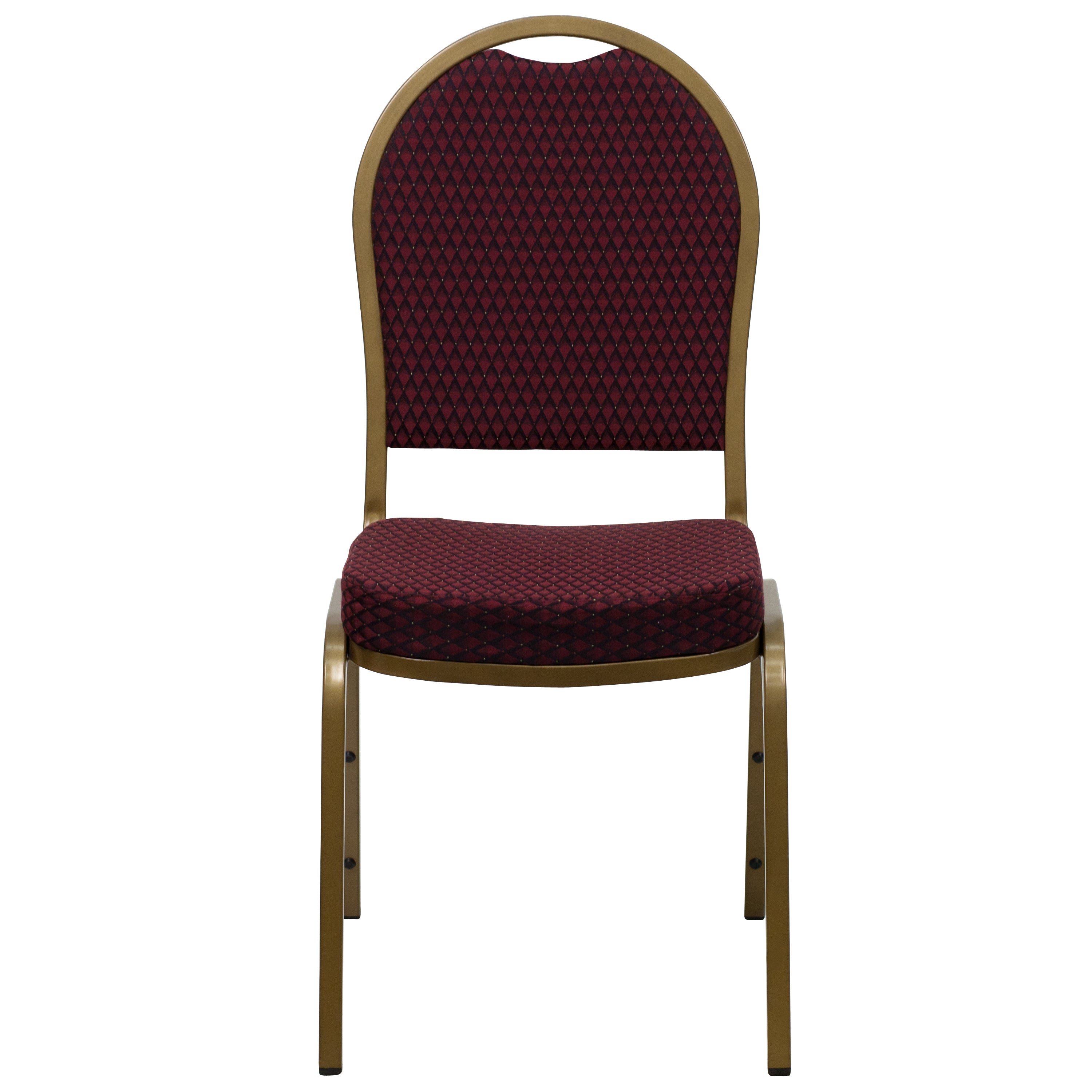 HERCULES Series Dome Back Stacking Banquet Chair in Burgundy Patterned Fabric - Gold Frame