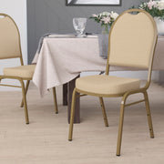 HERCULES Series Dome Back Stacking Banquet Chair in Beige Patterned Fabric - Gold Frame