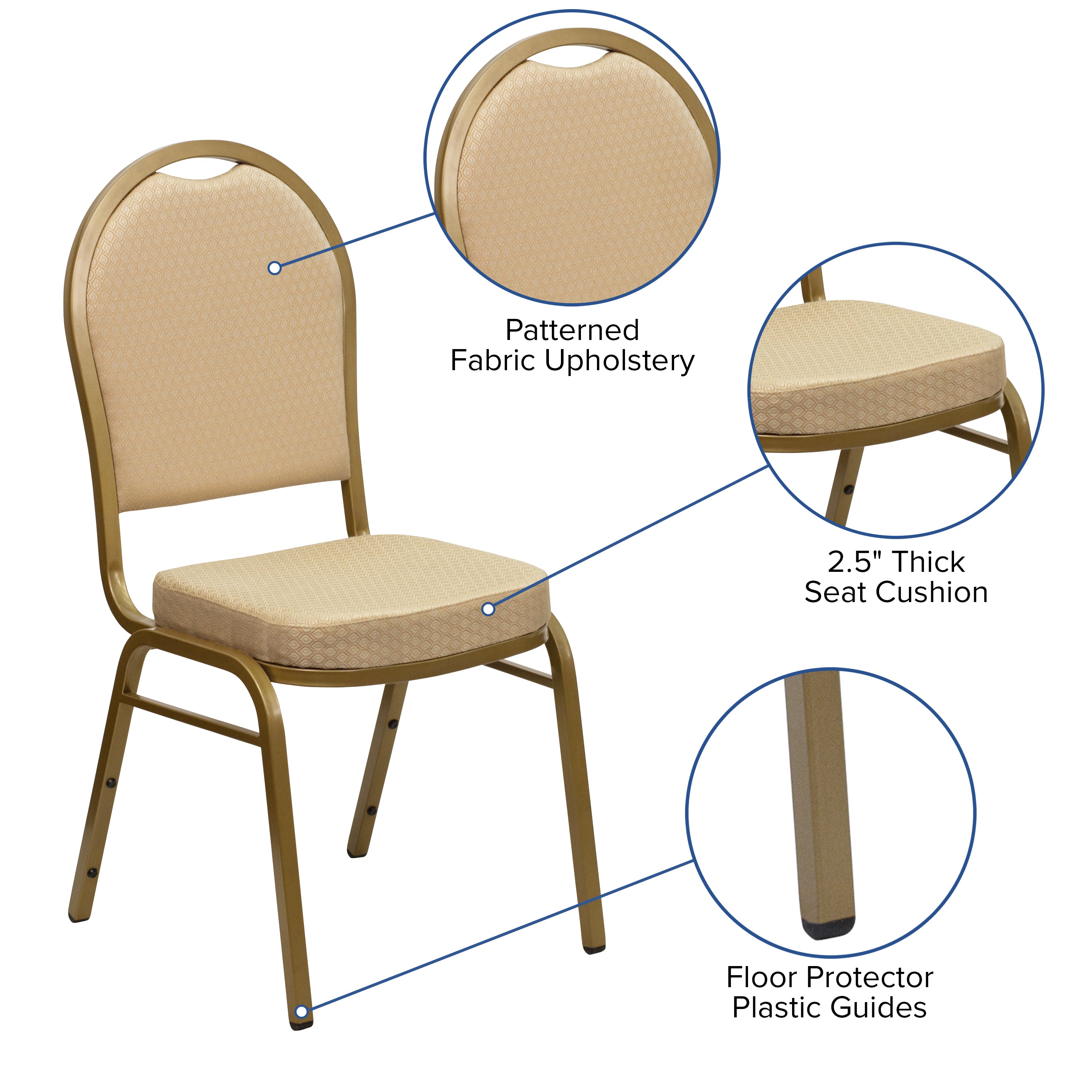 HERCULES Series Dome Back Stacking Banquet Chair in Beige Patterned Fabric - Gold Frame