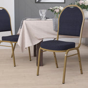 HERCULES Series Dome Back Stacking Banquet Chair in Navy Patterned Fabric - Gold Frame