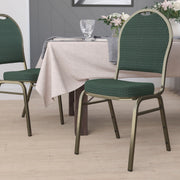 HERCULES Series Dome Back Stacking Banquet Chair in Green Patterned Fabric - Gold Vein Frame