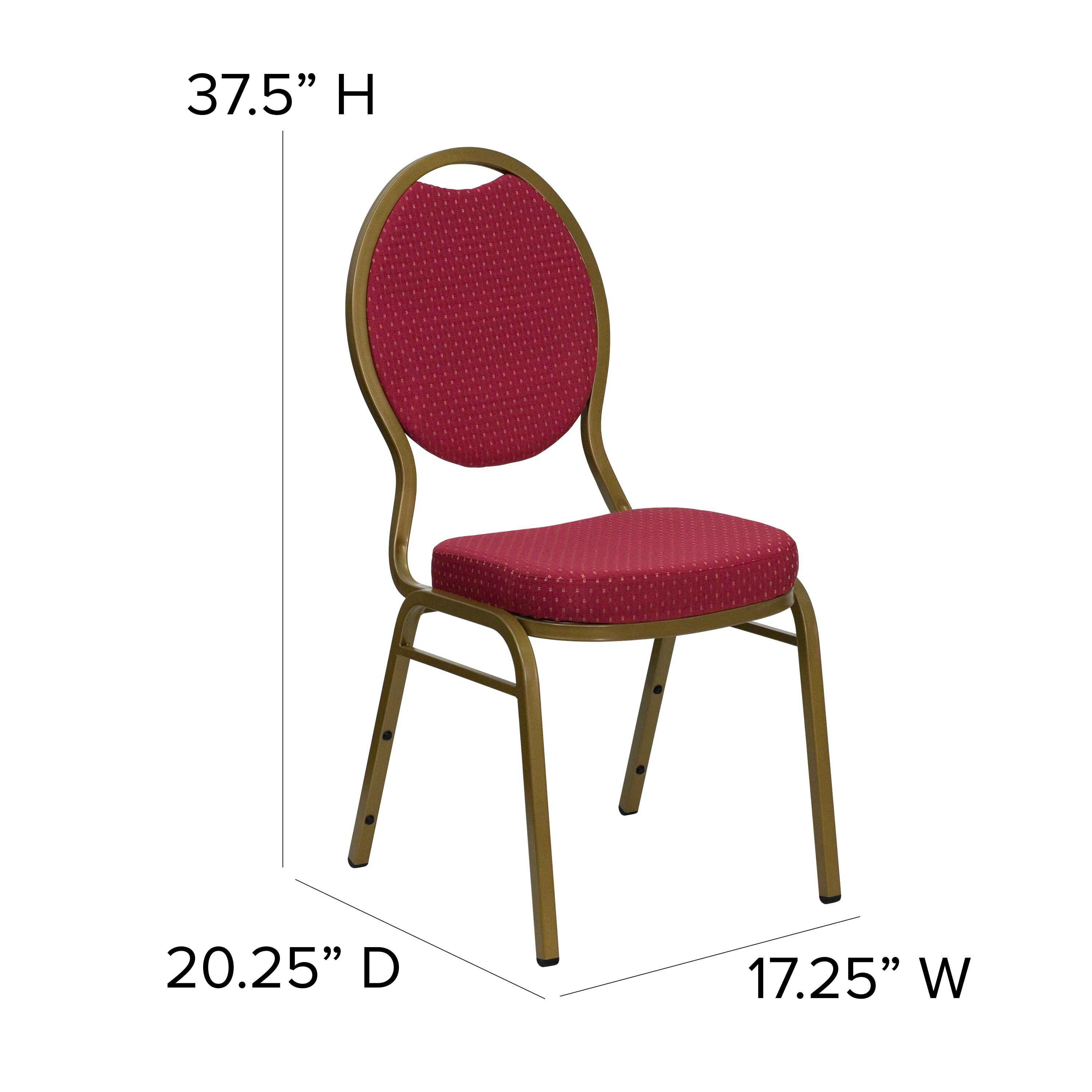 HERCULES Series Teardrop Back Stacking Banquet Chair in Burgundy Patterned Fabric - Gold Frame