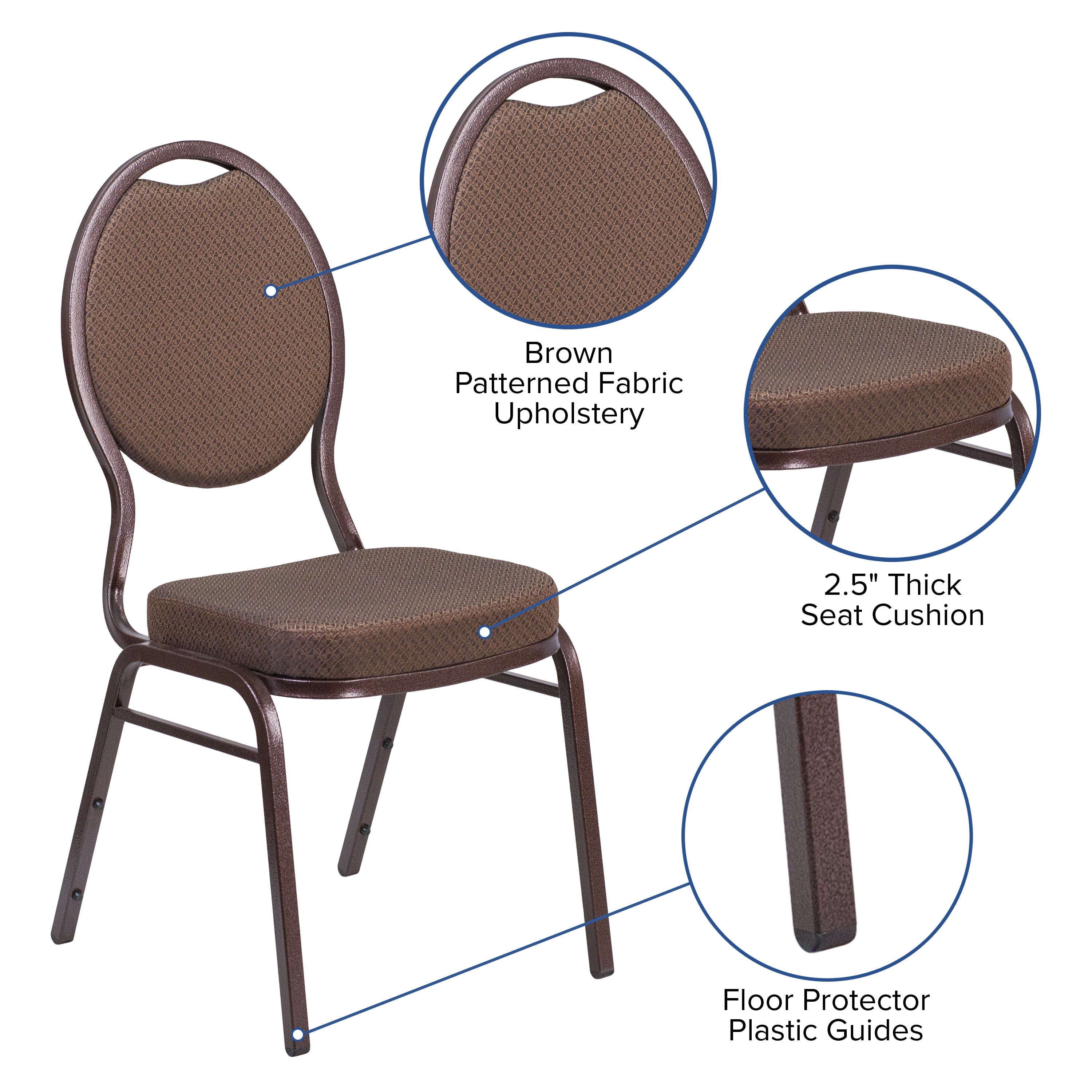 HERCULES Series Teardrop Back Stacking Banquet Chair in Brown Patterned Fabric - Copper Vein Frame