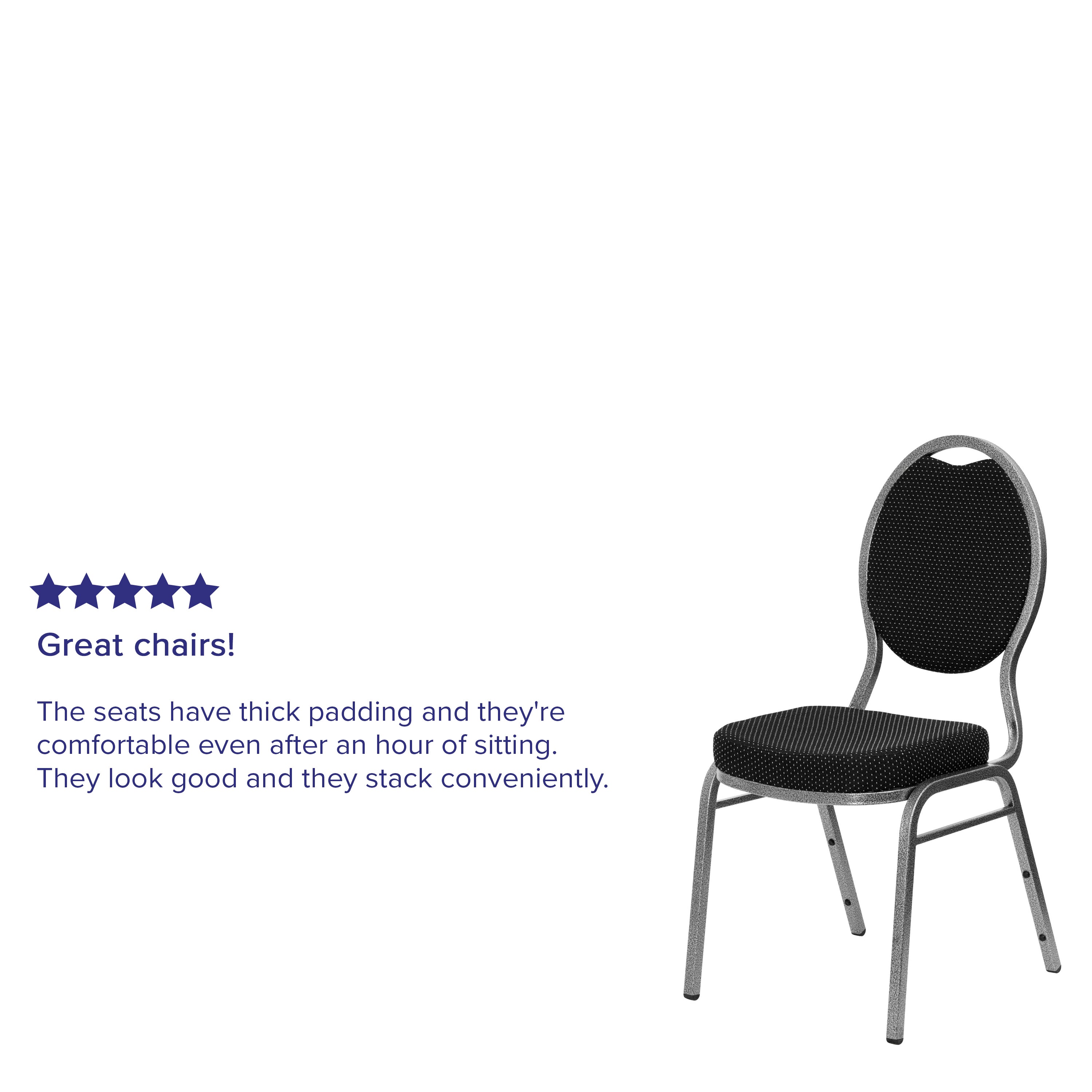 HERCULES Series Teardrop Back Stacking Banquet Chair in Black Patterned Fabric - Silver Vein Frame