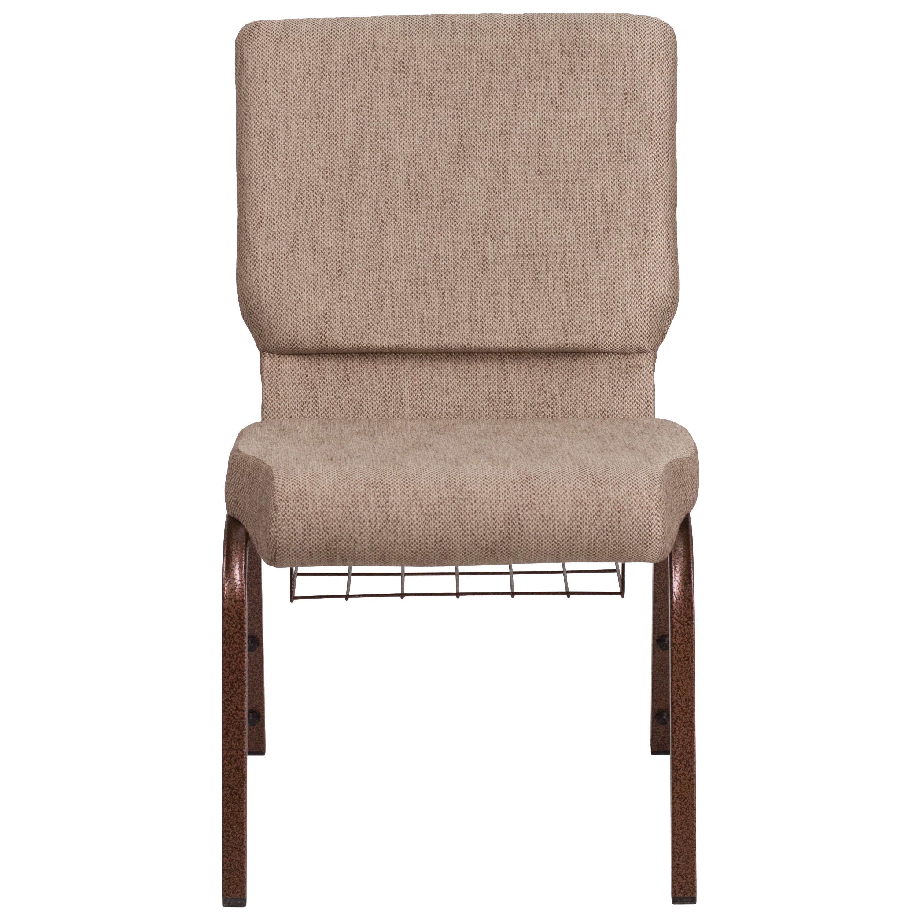 HERCULES Series 18.5''W Church Chair in Beige Fabric with Book Rack - Copper Vein Frame