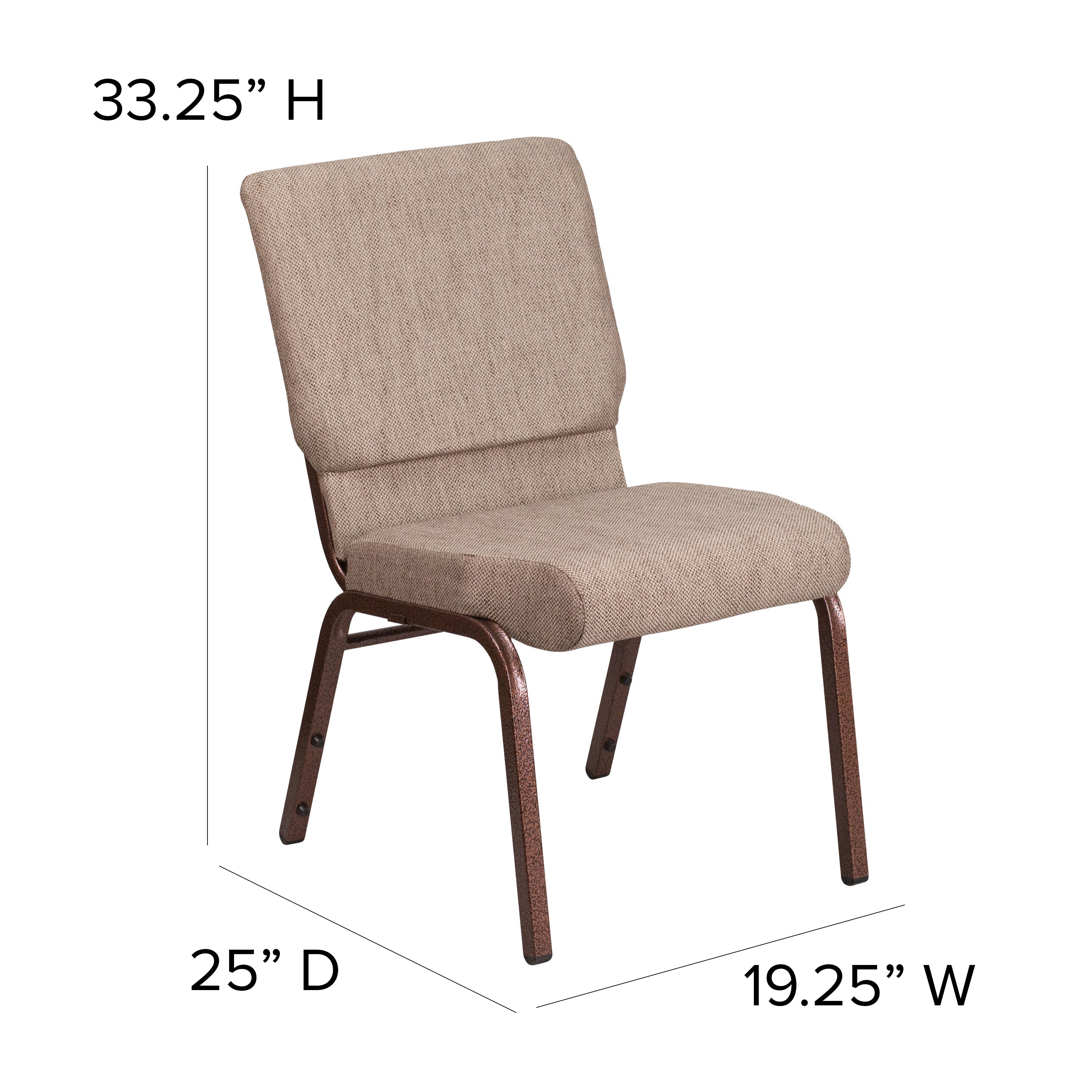 HERCULES Series 18.5''W Stacking Church Chair in Beige Fabric - Copper Vein Frame