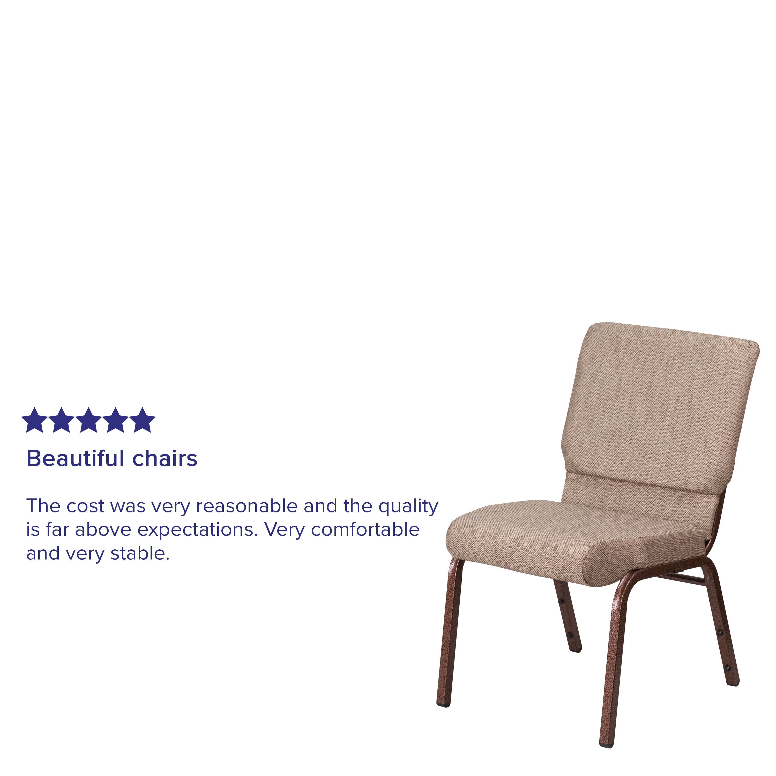 HERCULES Series 18.5''W Stacking Church Chair in Beige Fabric - Copper Vein Frame