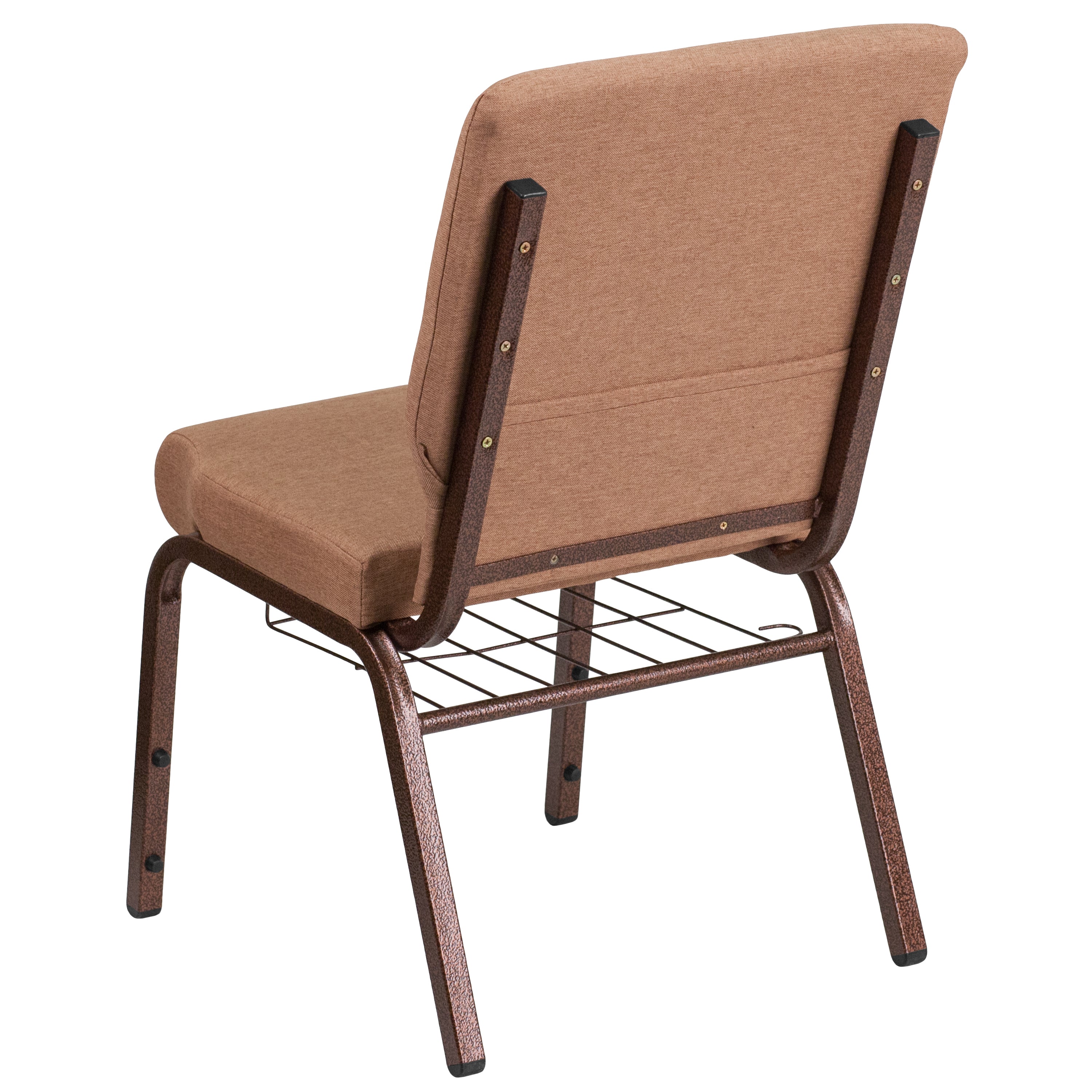 HERCULES Series 18.5''W Church Chair in Caramel Fabric with Cup Book Rack - Copper Vein Frame
