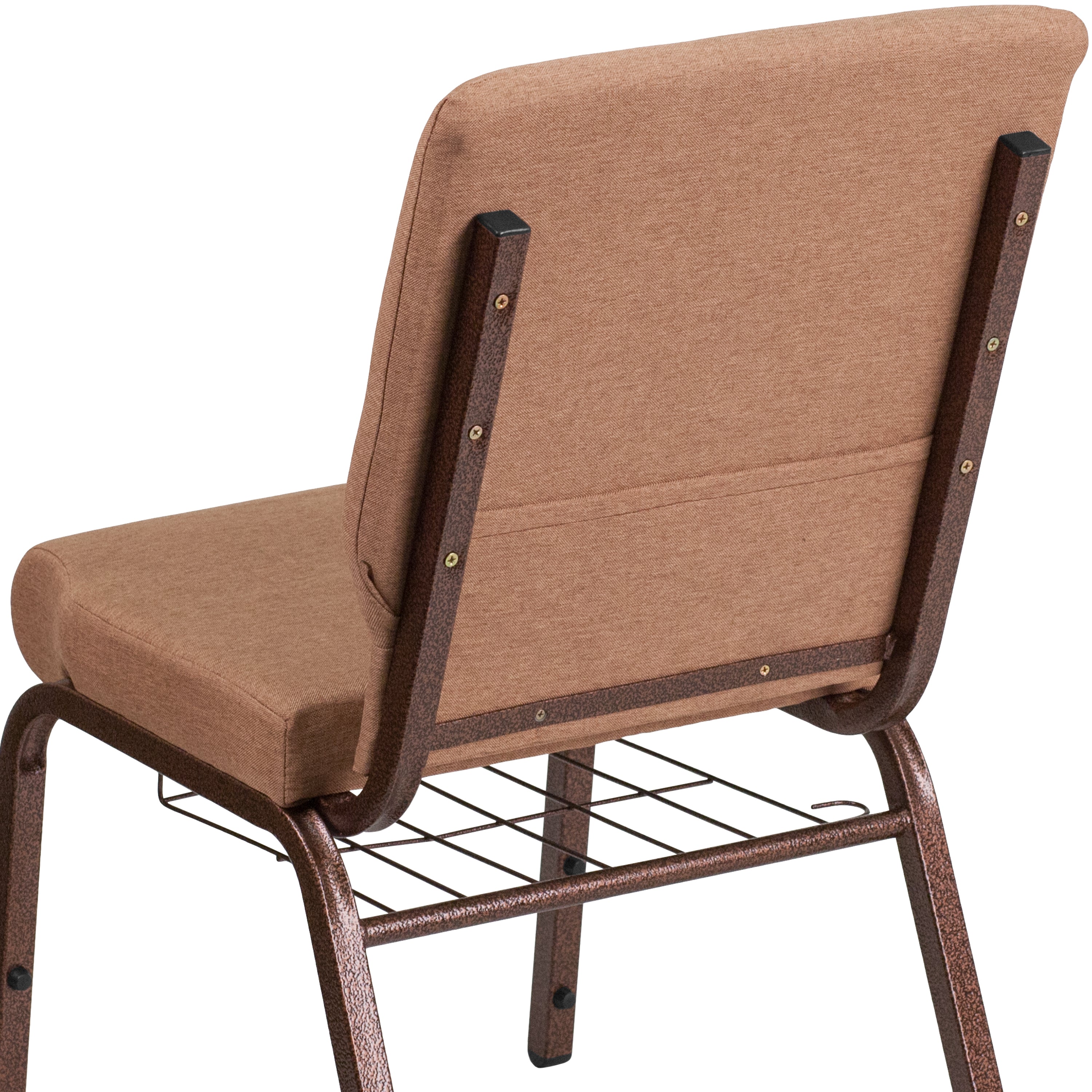 HERCULES Series 18.5''W Church Chair in Caramel Fabric with Cup Book Rack - Copper Vein Frame
