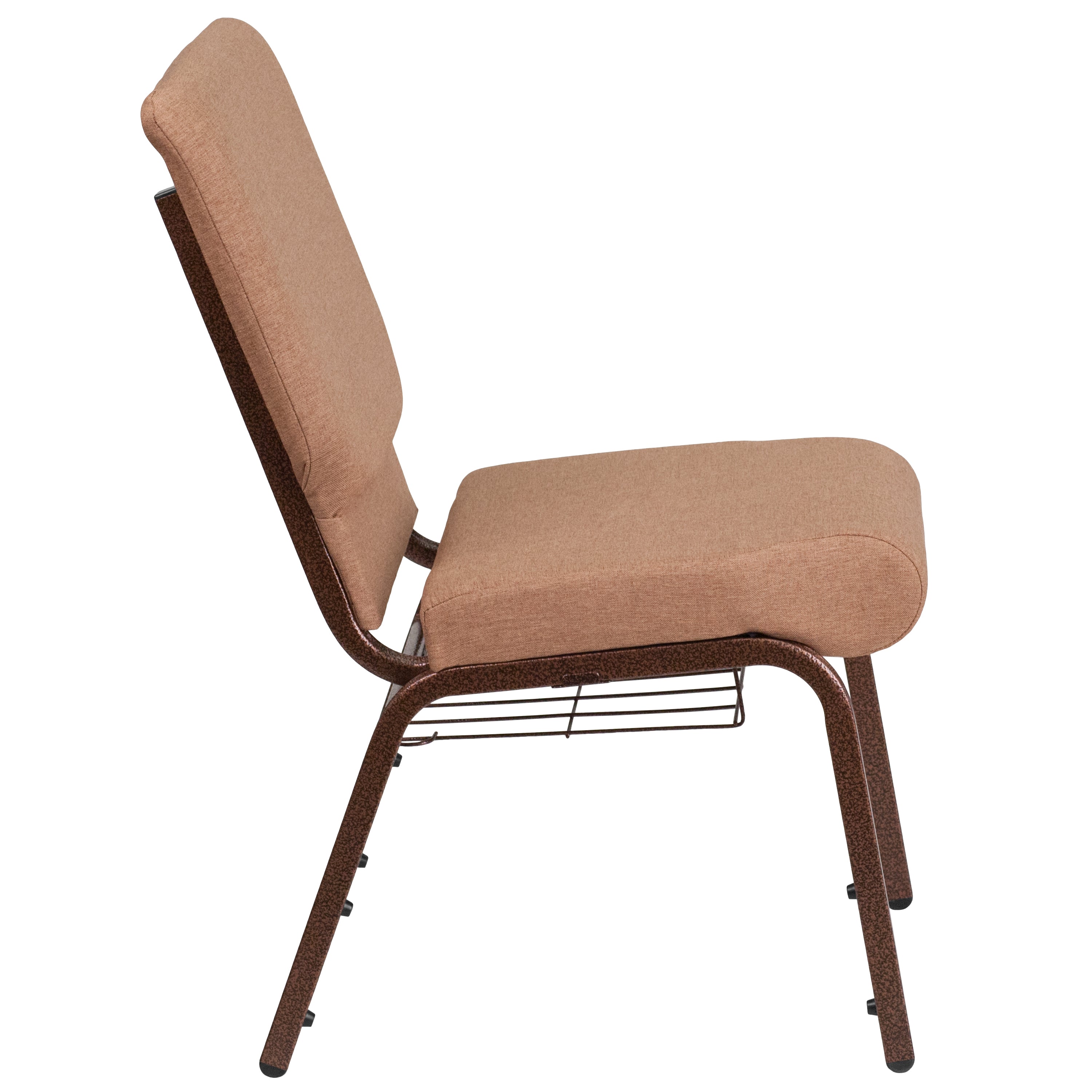HERCULES Series 18.5''W Church Chair in Caramel Fabric with Cup Book Rack - Copper Vein Frame