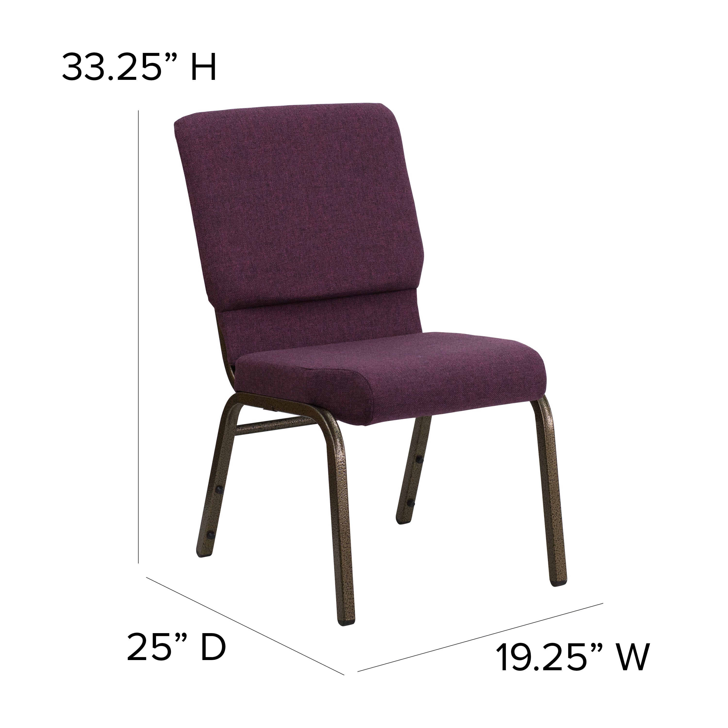 HERCULES Series 18.5''W Stacking Church Chair in Plum Fabric - Gold Vein Frame