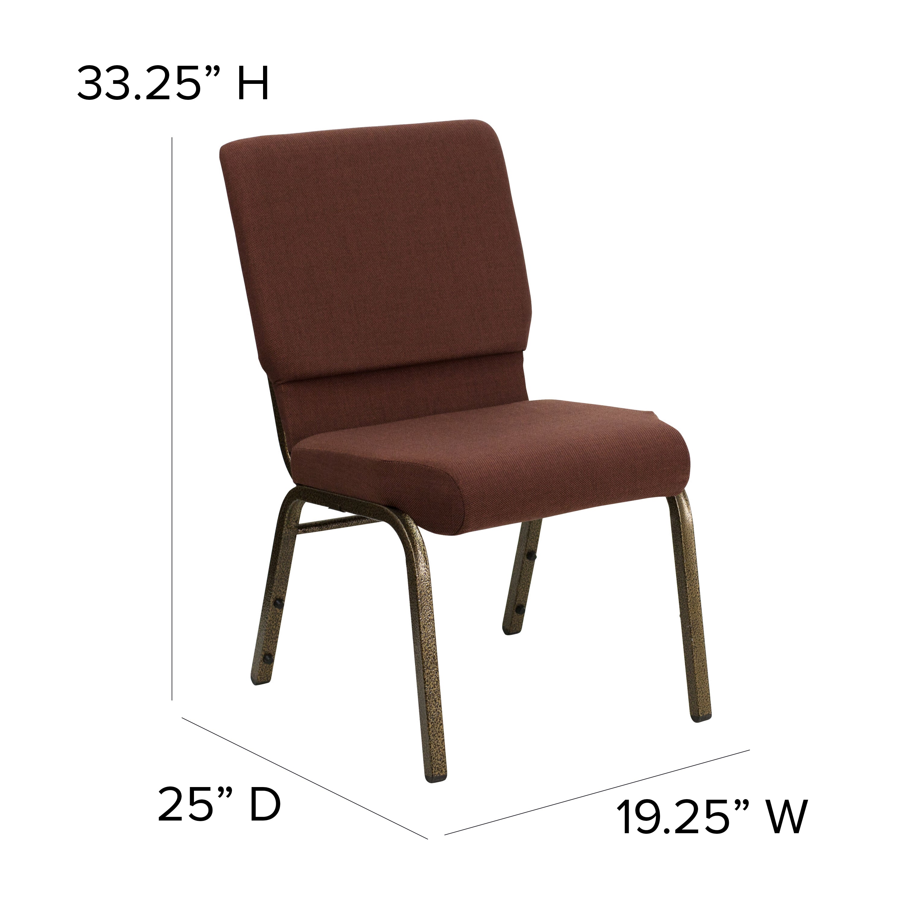 HERCULES Series 18.5''W Stacking Church Chair in Brown Fabric - Gold Vein Frame