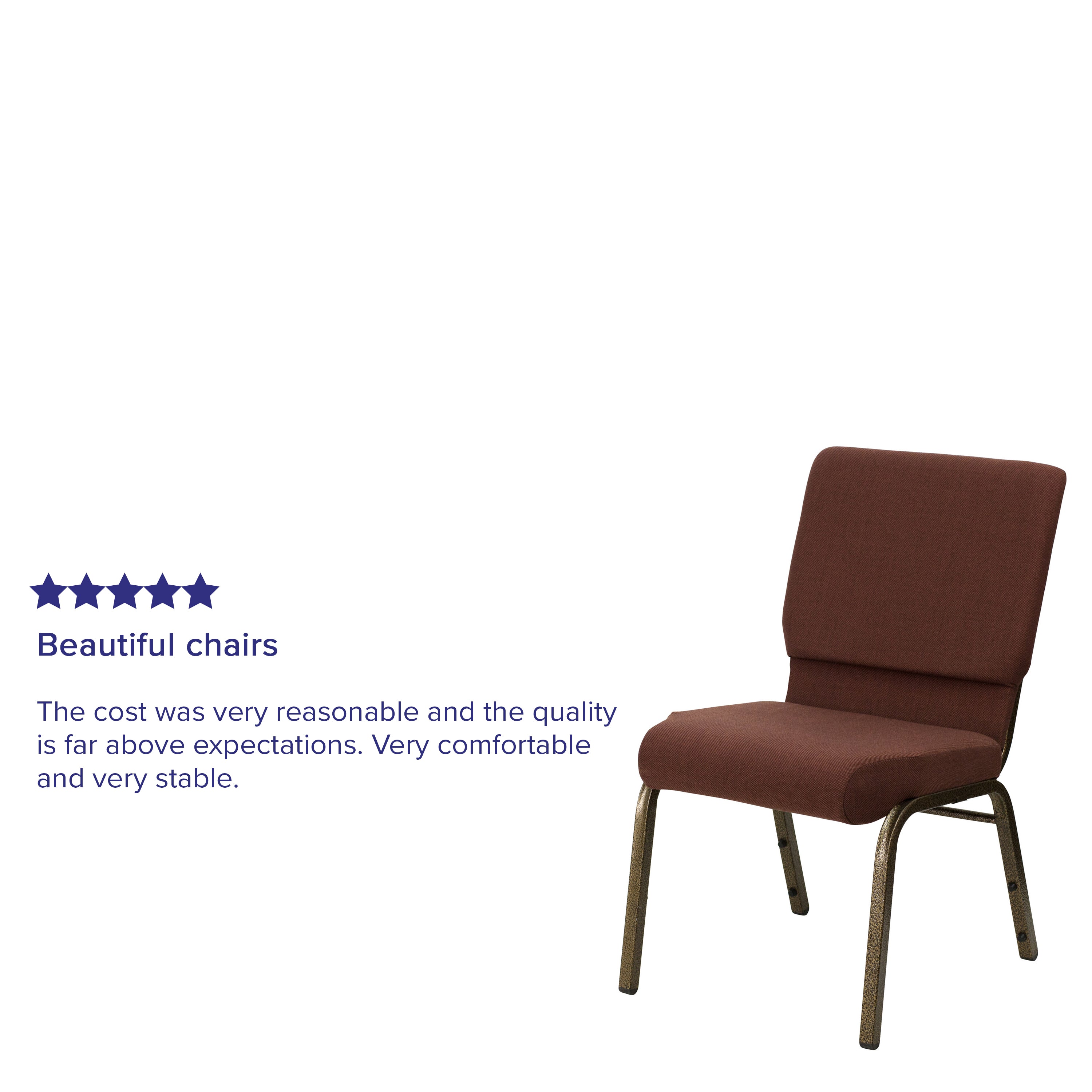 HERCULES Series 18.5''W Stacking Church Chair in Brown Fabric - Gold Vein Frame