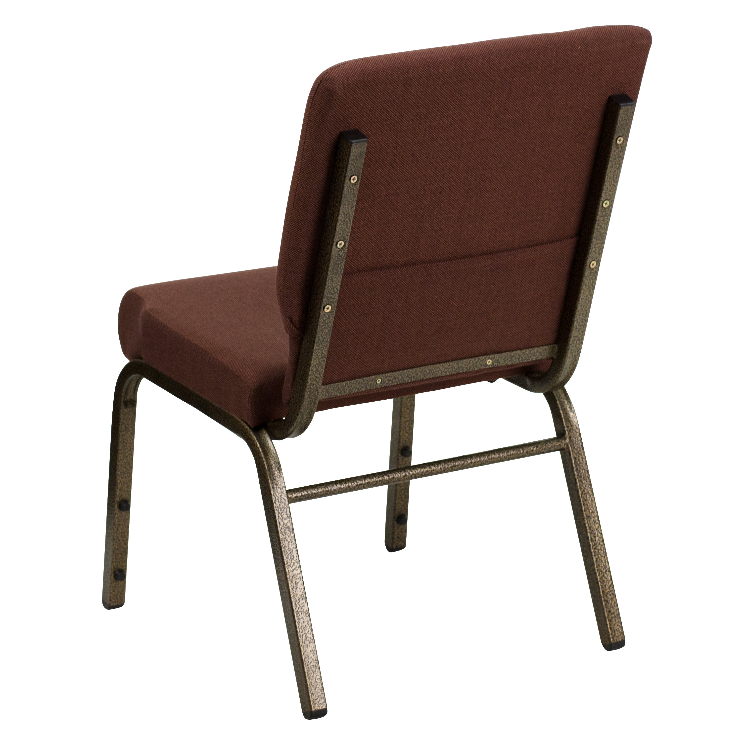 HERCULES Series 18.5''W Stacking Church Chair in Brown Fabric - Gold Vein Frame