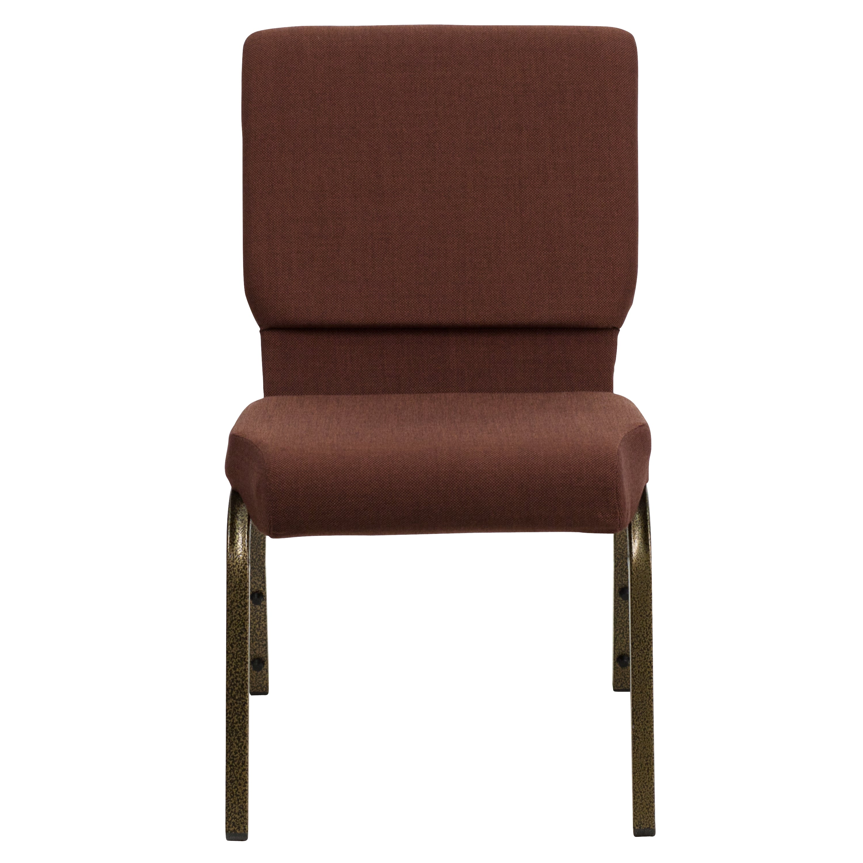 HERCULES Series 18.5''W Stacking Church Chair in Brown Fabric - Gold Vein Frame