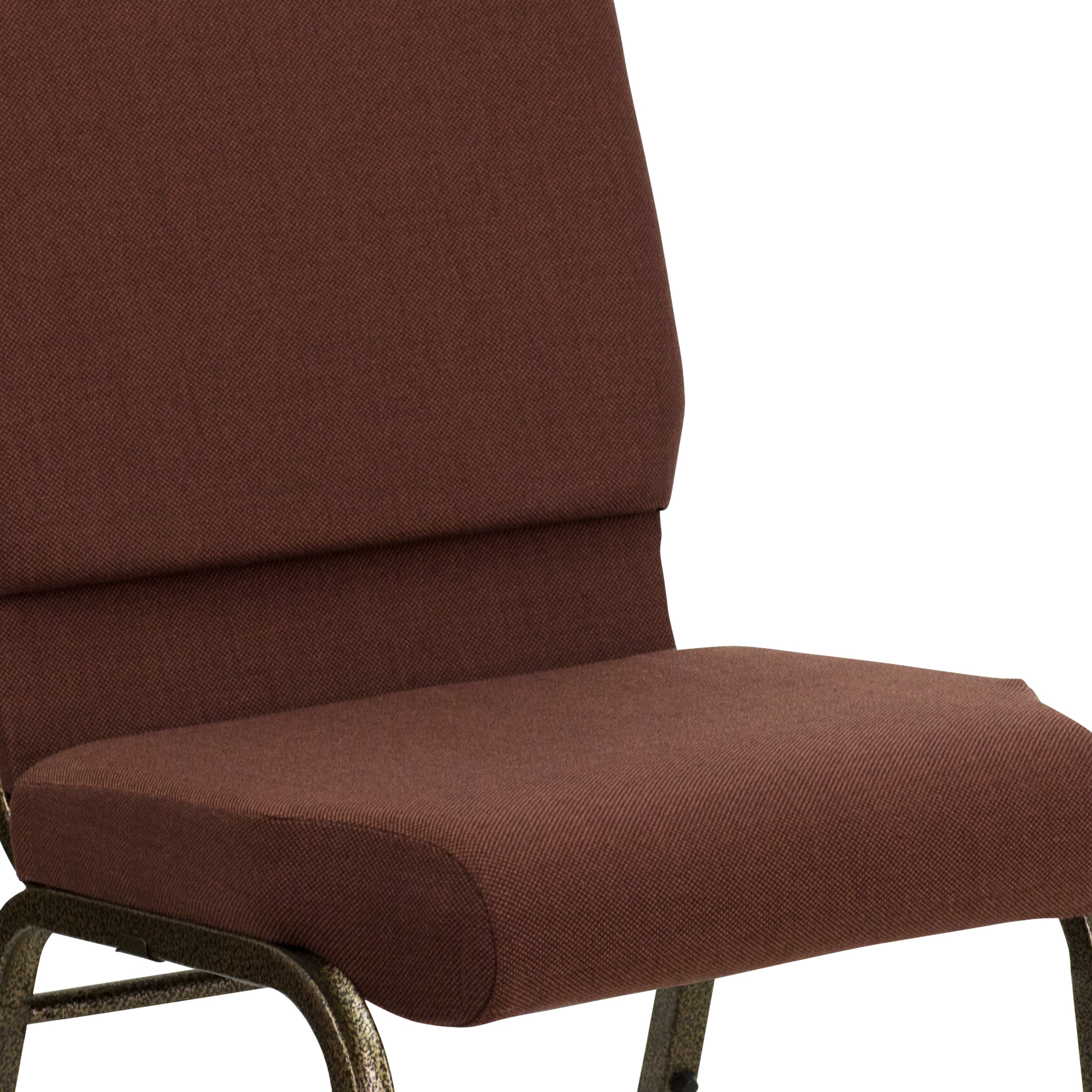 HERCULES Series 18.5''W Stacking Church Chair in Brown Fabric - Gold Vein Frame