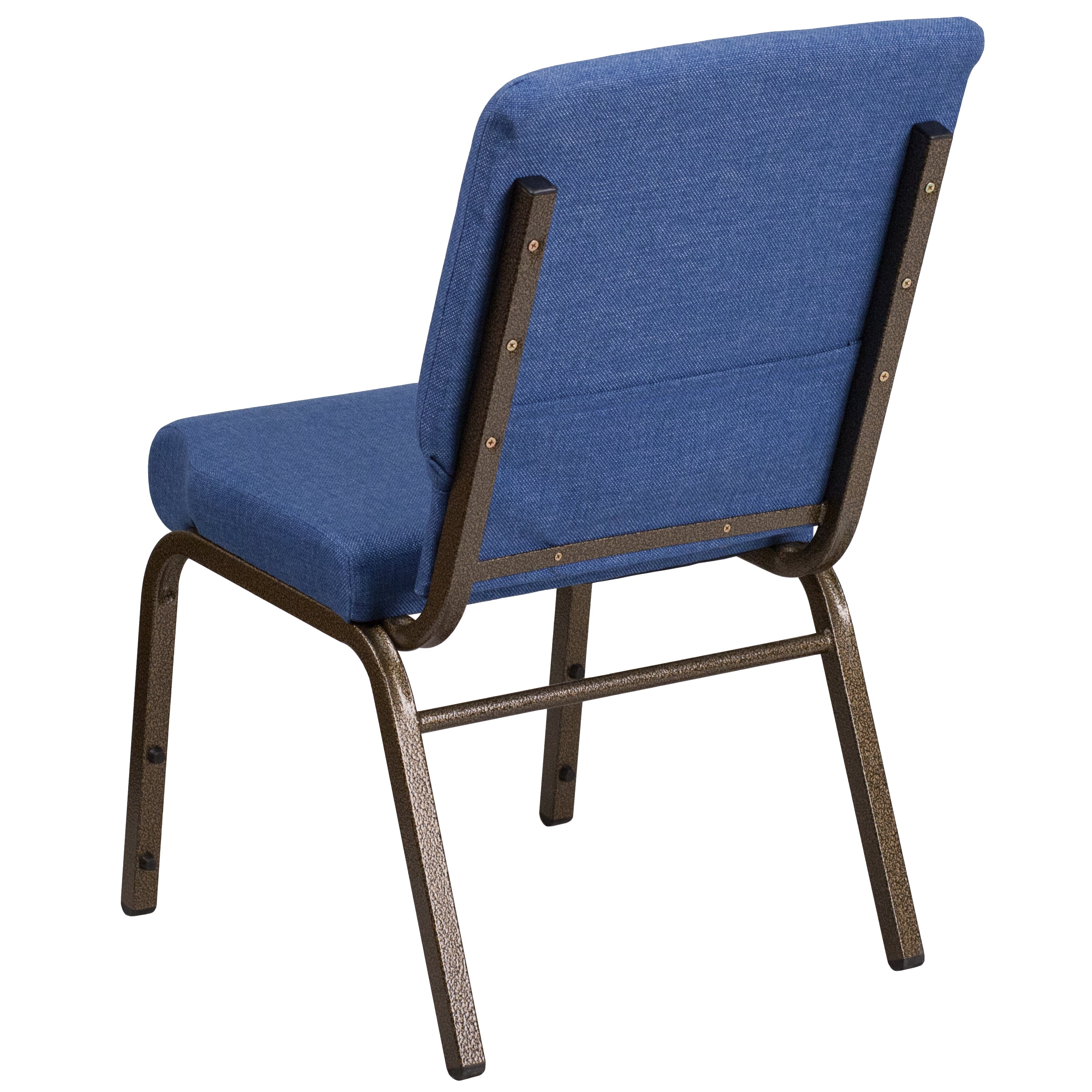 HERCULES Series 18.5''W Stacking Church Chair in Blue Fabric - Gold Vein Frame