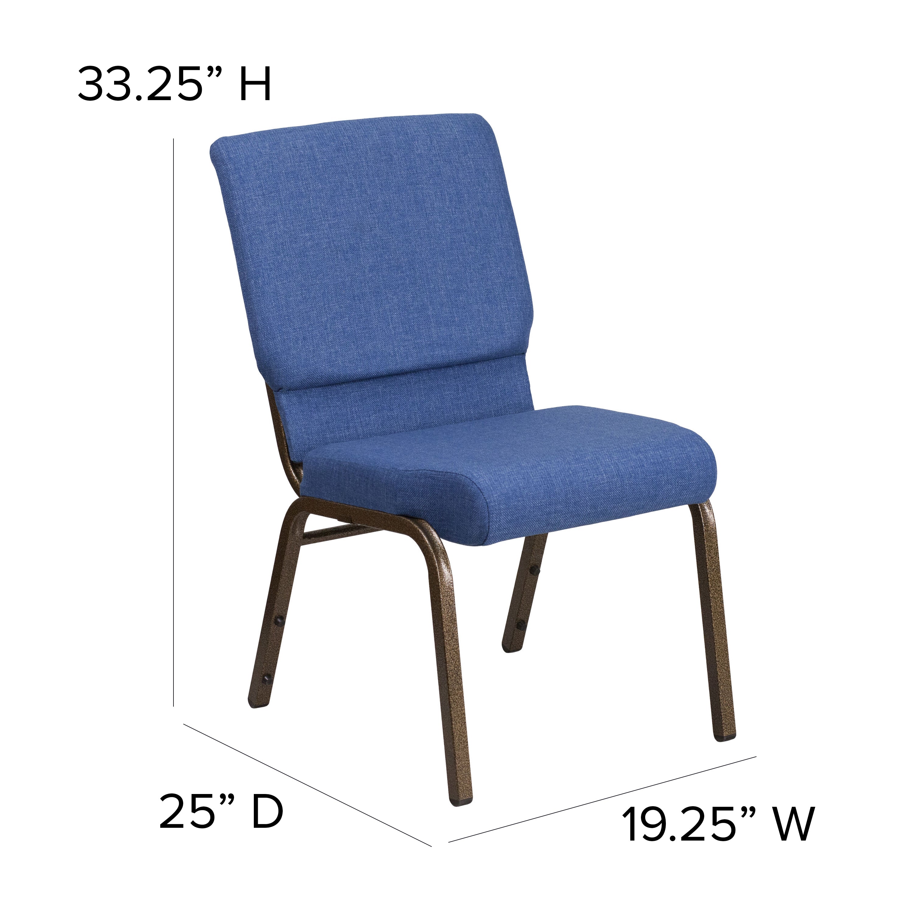 HERCULES Series 18.5''W Stacking Church Chair in Blue Fabric - Gold Vein Frame