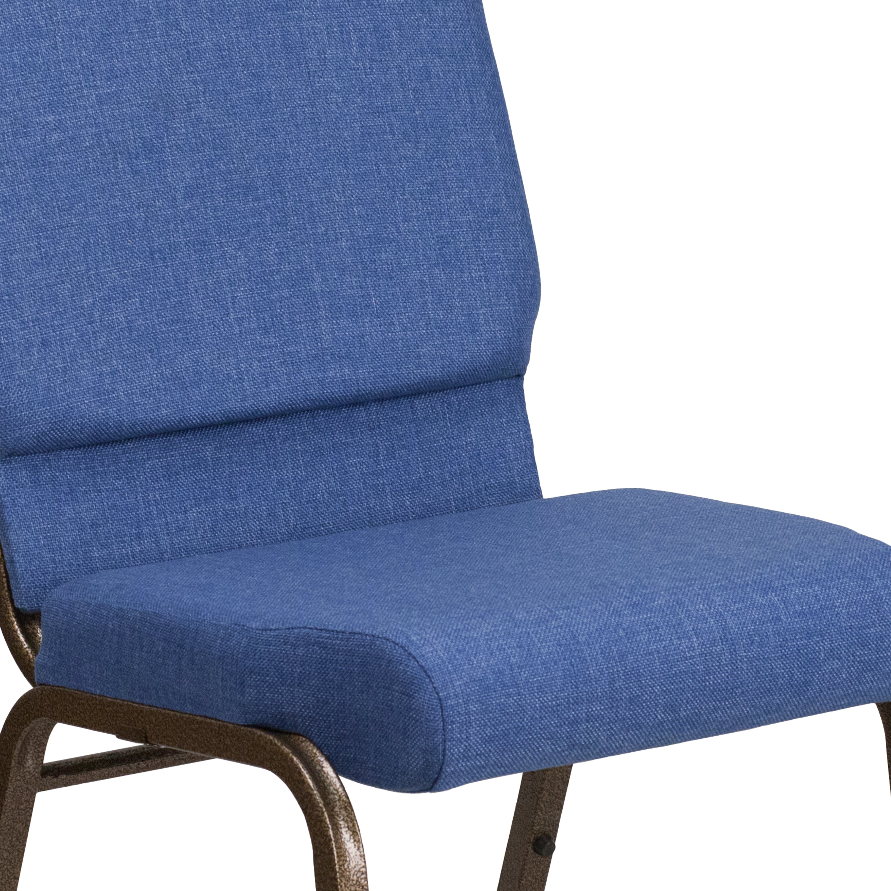HERCULES Series 18.5''W Stacking Church Chair in Blue Fabric - Gold Vein Frame