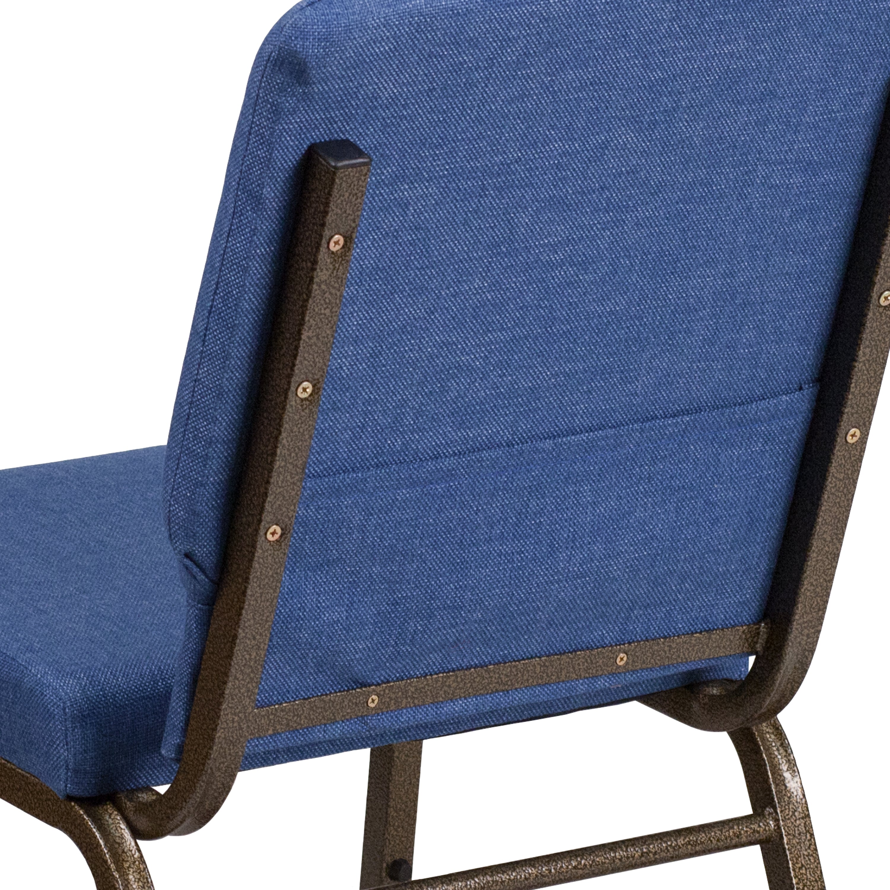 HERCULES Series 18.5''W Stacking Church Chair in Blue Fabric - Gold Vein Frame