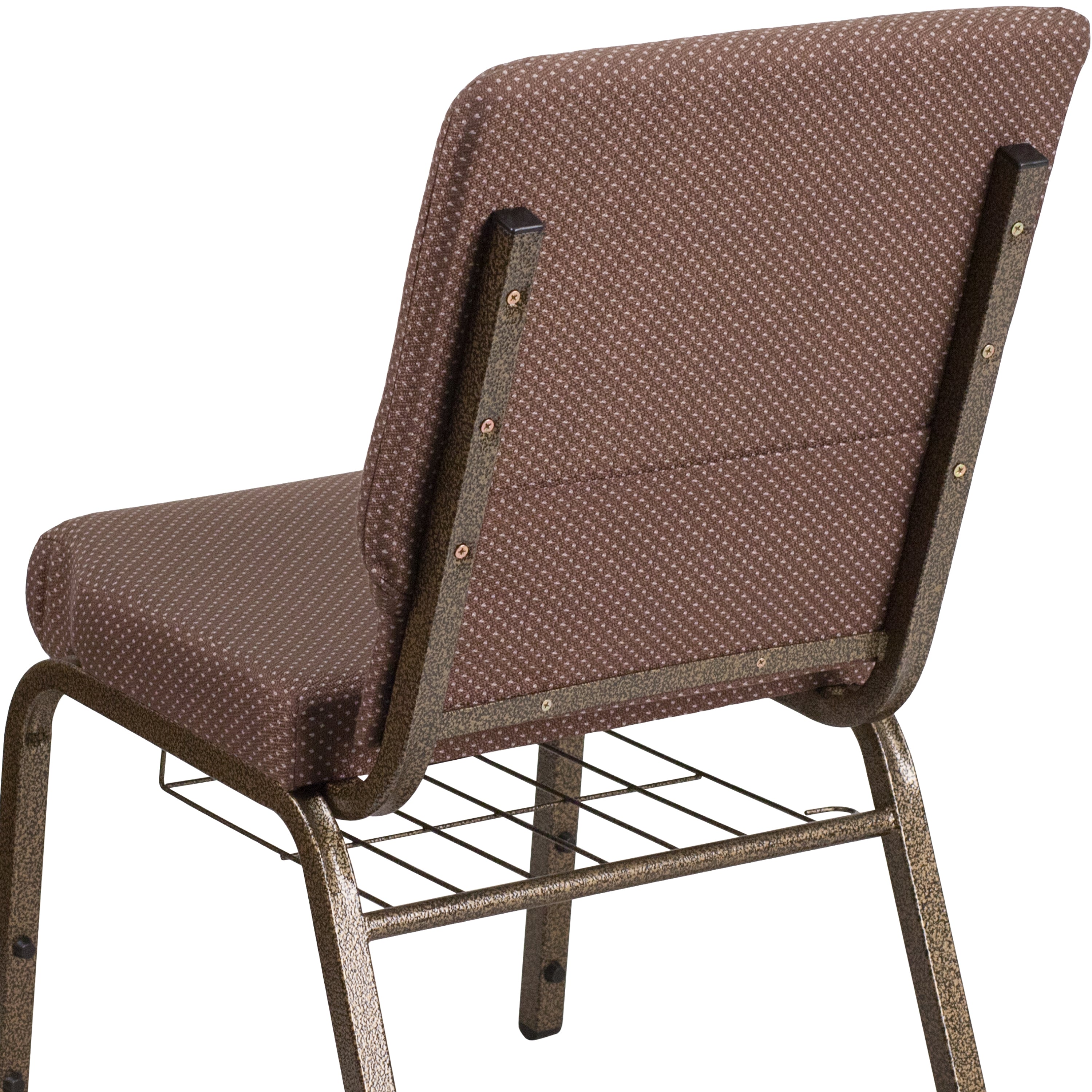 HERCULES Series 18.5''W Church Chair in Brown Dot Fabric with Book Rack - Gold Vein Frame