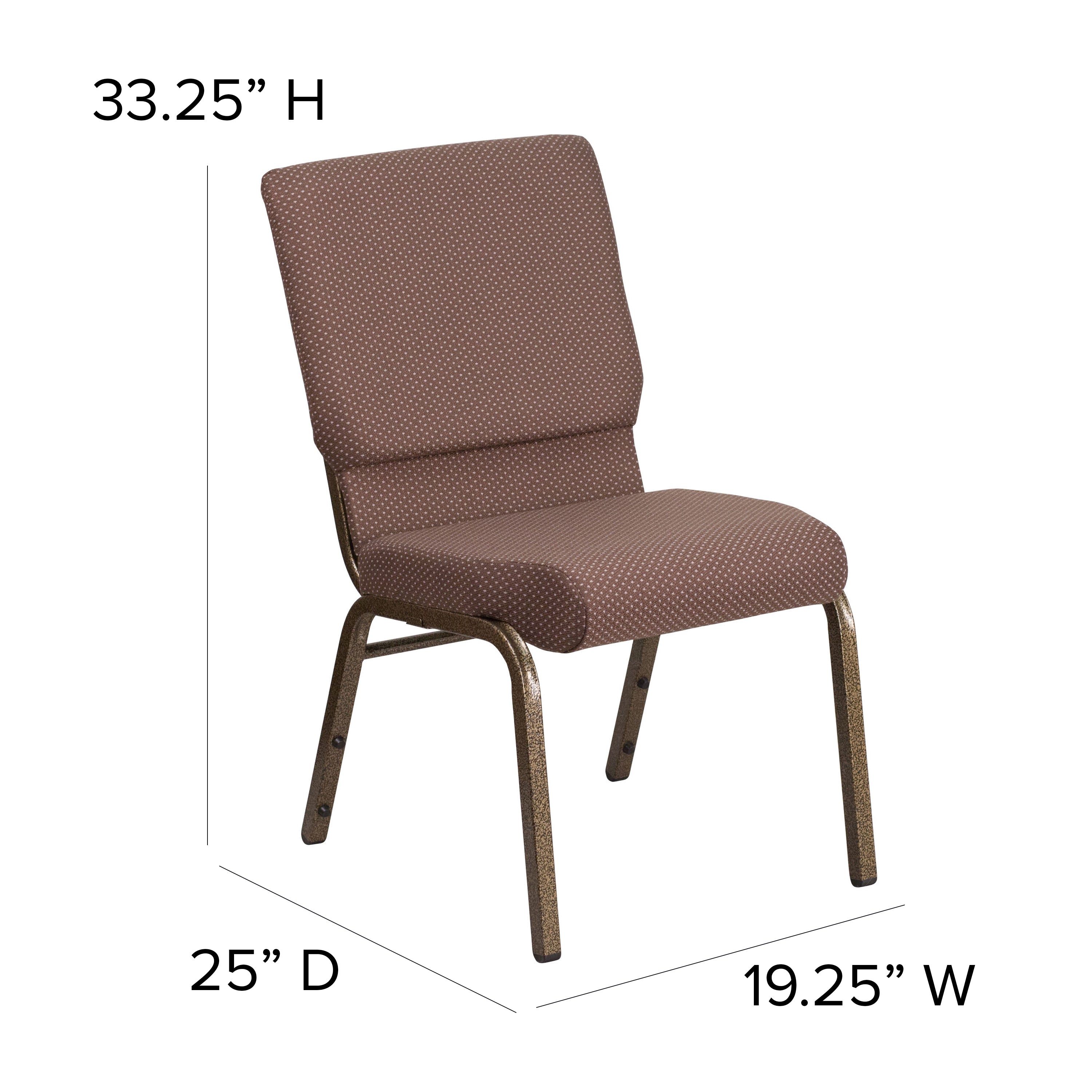 HERCULES Series 18.5''W Stacking Church Chair in Brown Dot Fabric - Gold Vein Frame