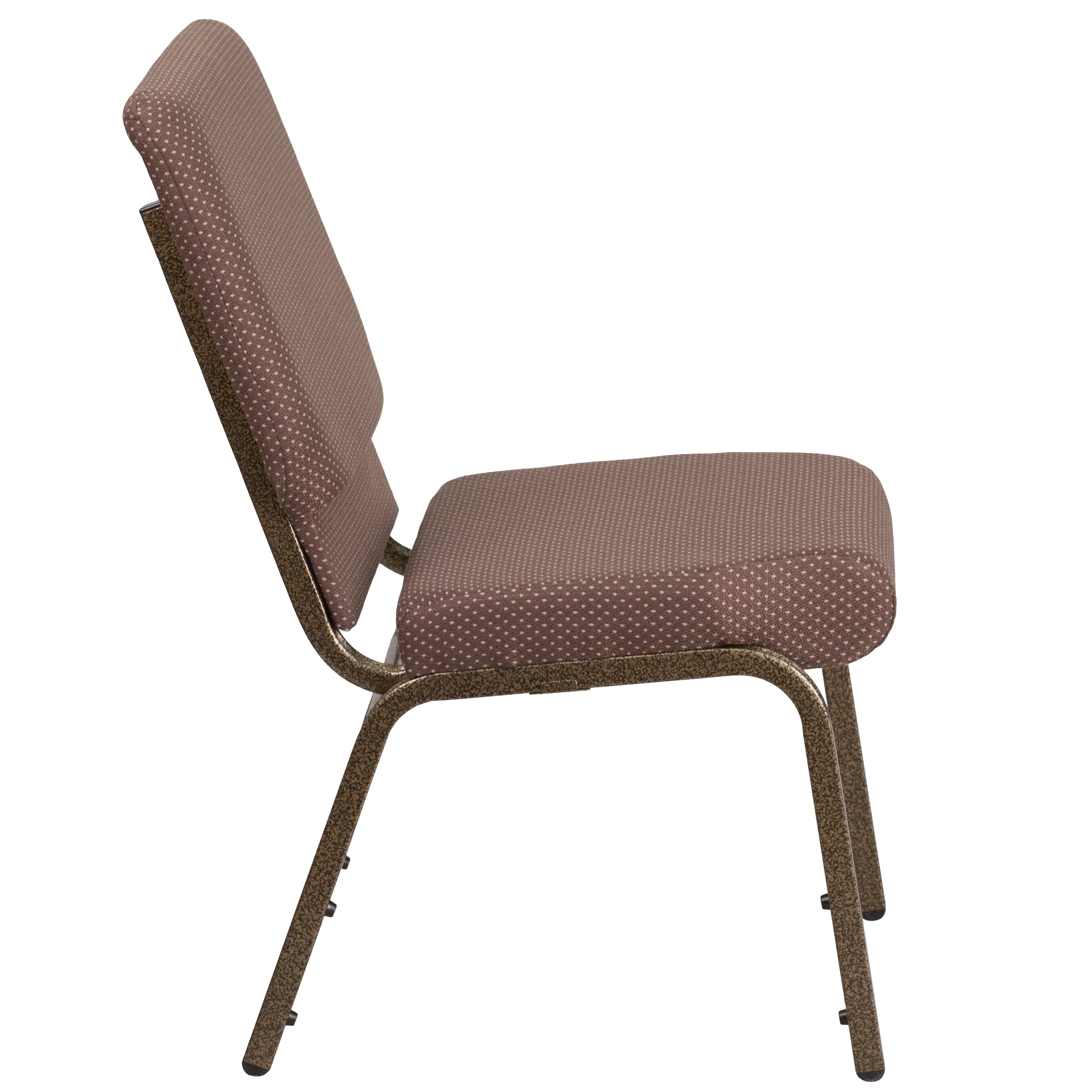 HERCULES Series 18.5''W Stacking Church Chair in Brown Dot Fabric - Gold Vein Frame