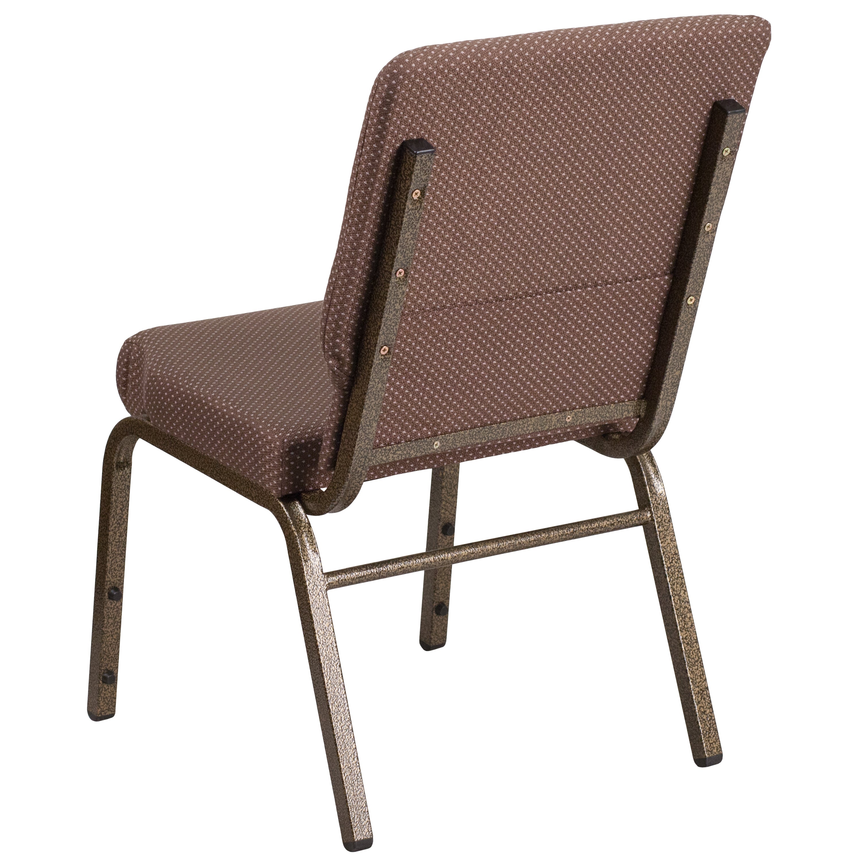 HERCULES Series 18.5''W Stacking Church Chair in Brown Dot Fabric - Gold Vein Frame