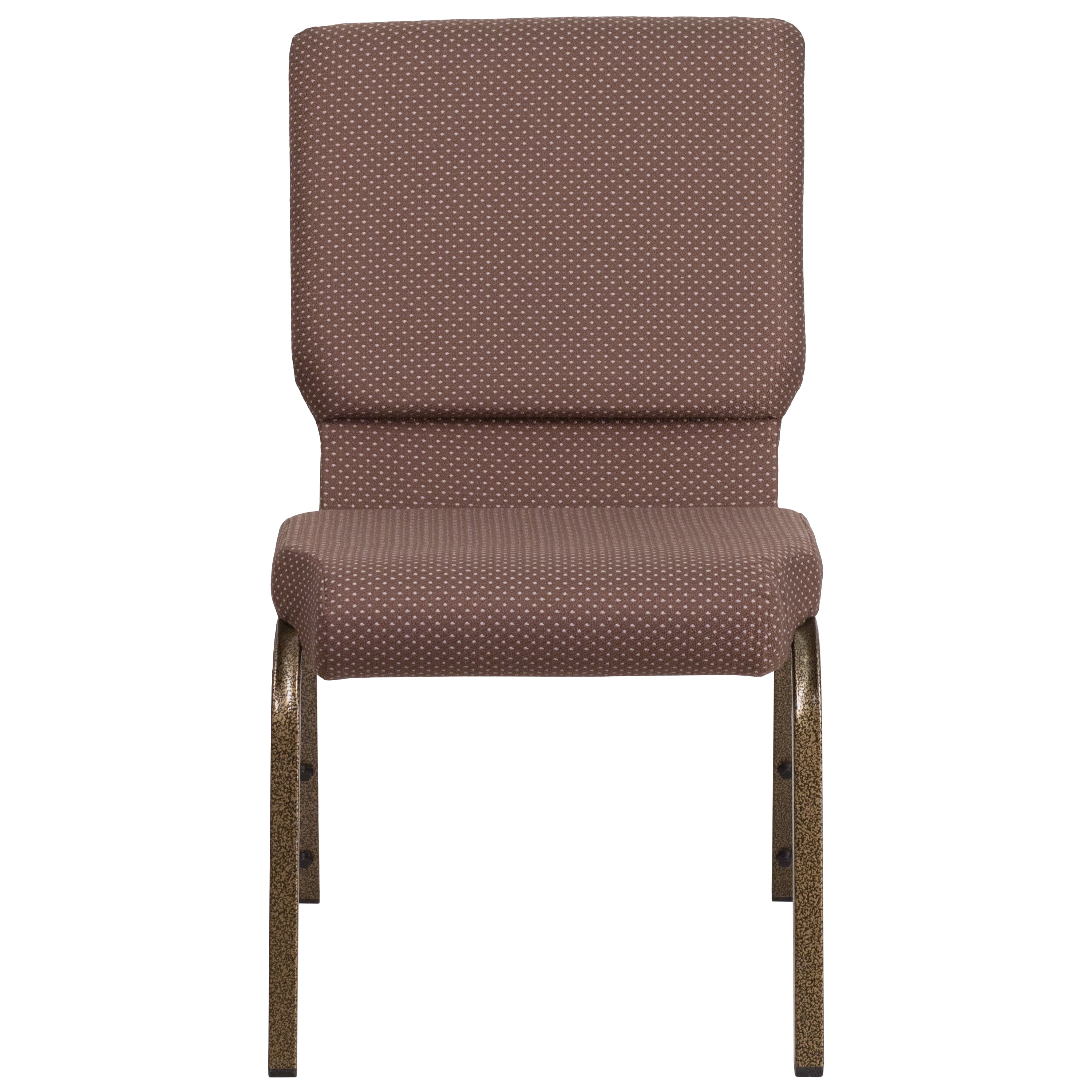 HERCULES Series 18.5''W Stacking Church Chair in Brown Dot Fabric - Gold Vein Frame