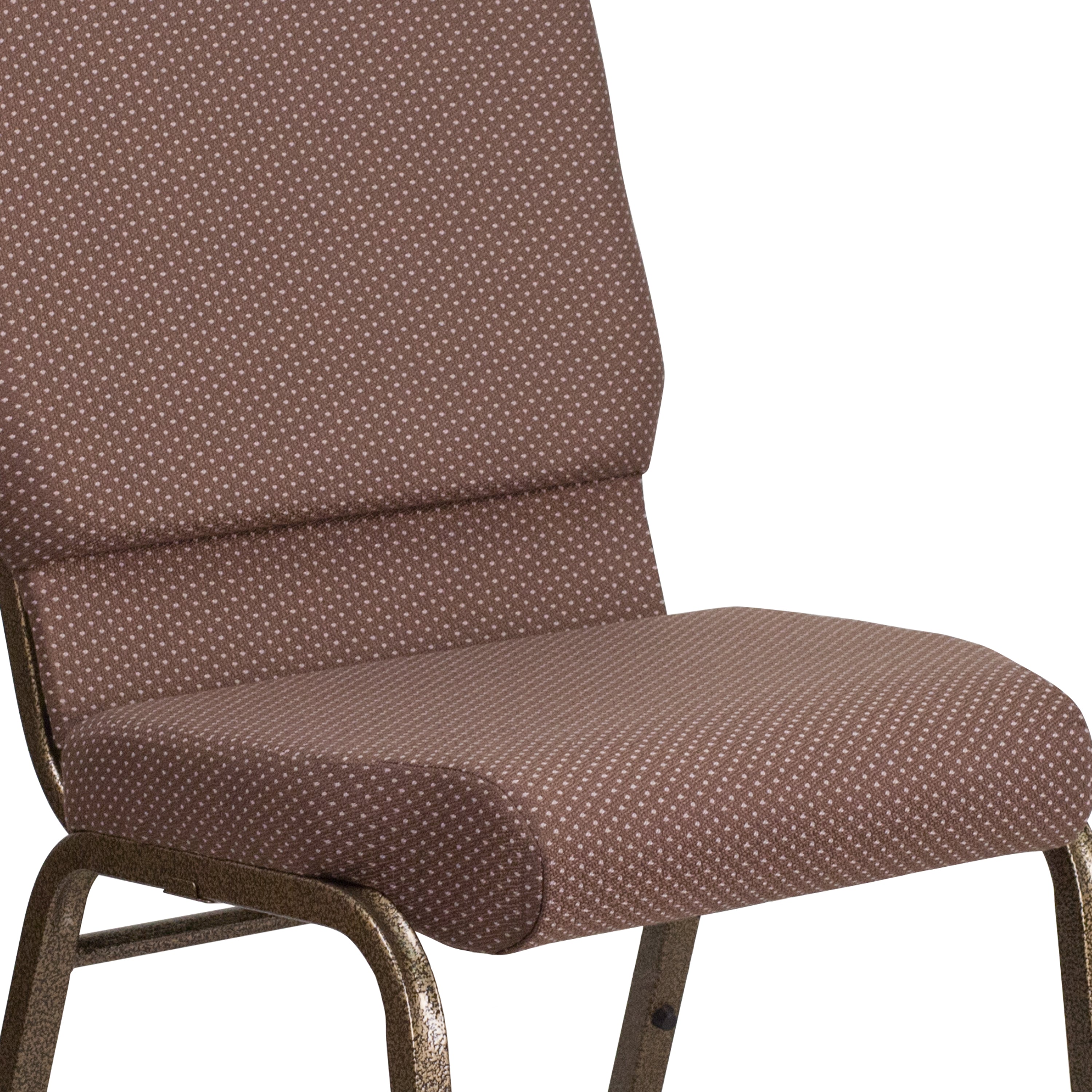 HERCULES Series 18.5''W Stacking Church Chair in Brown Dot Fabric - Gold Vein Frame