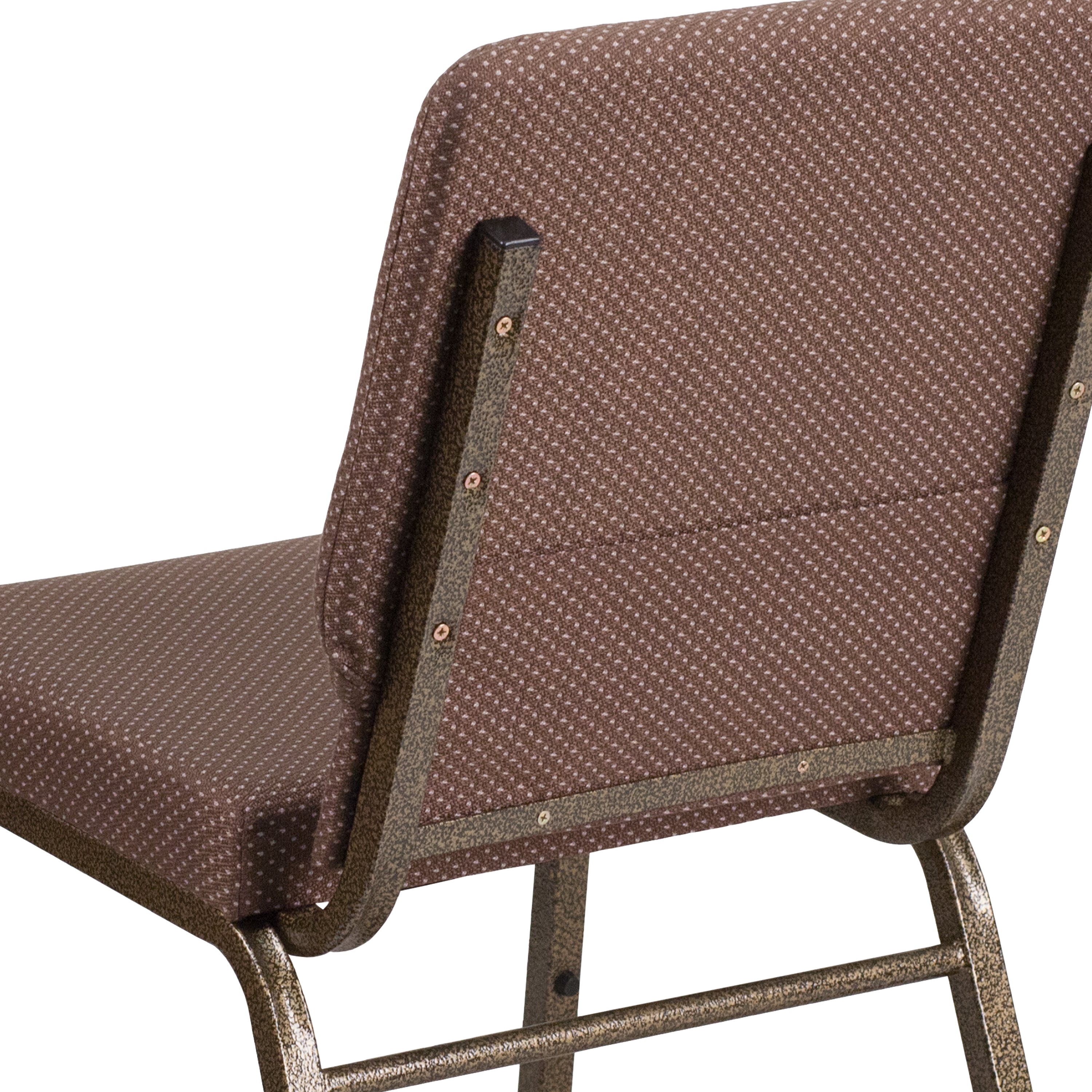 HERCULES Series 18.5''W Stacking Church Chair in Brown Dot Fabric - Gold Vein Frame