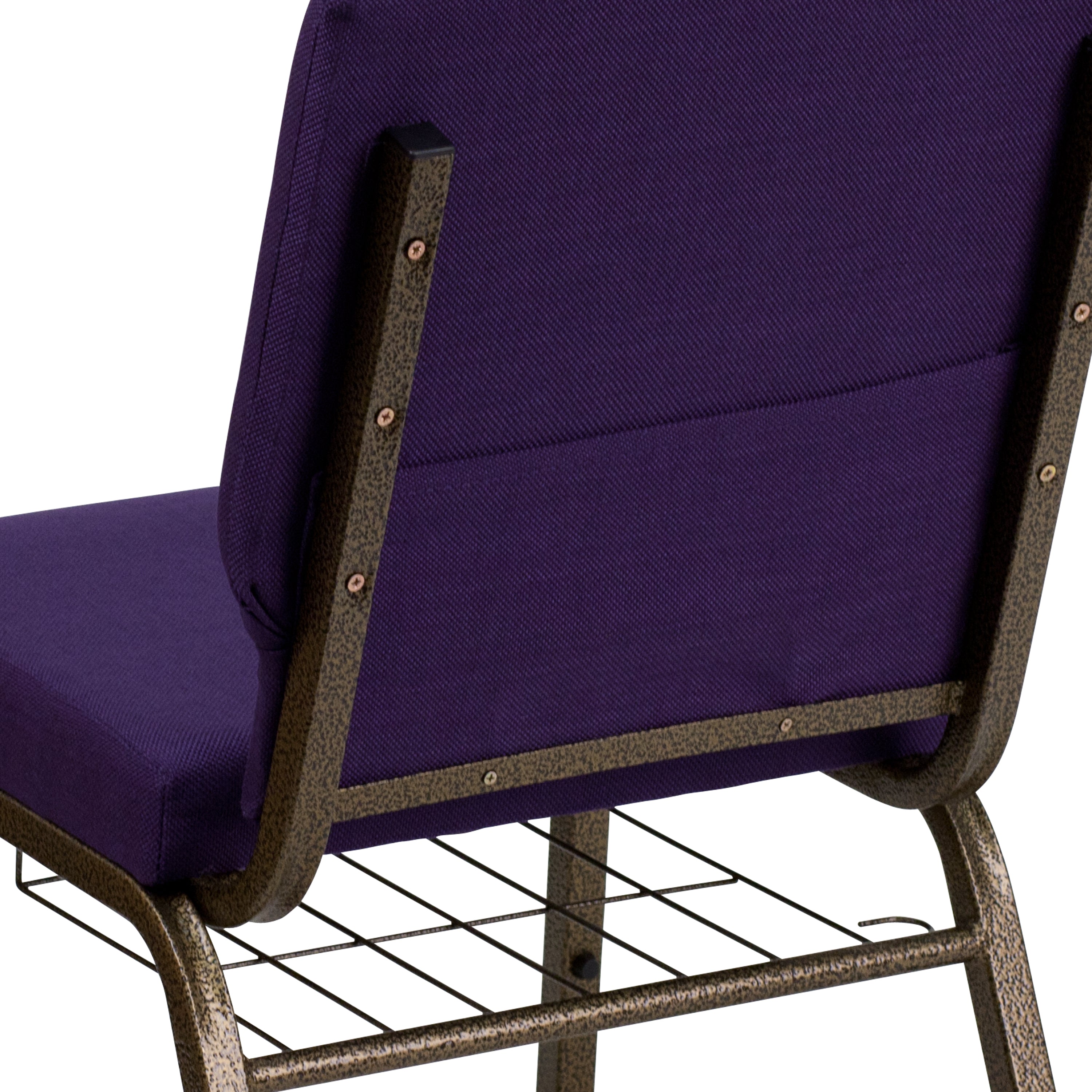 HERCULES Series 18.5''W Church Chair in Royal Purple Fabric with Cup Book Rack - Gold Vein Frame