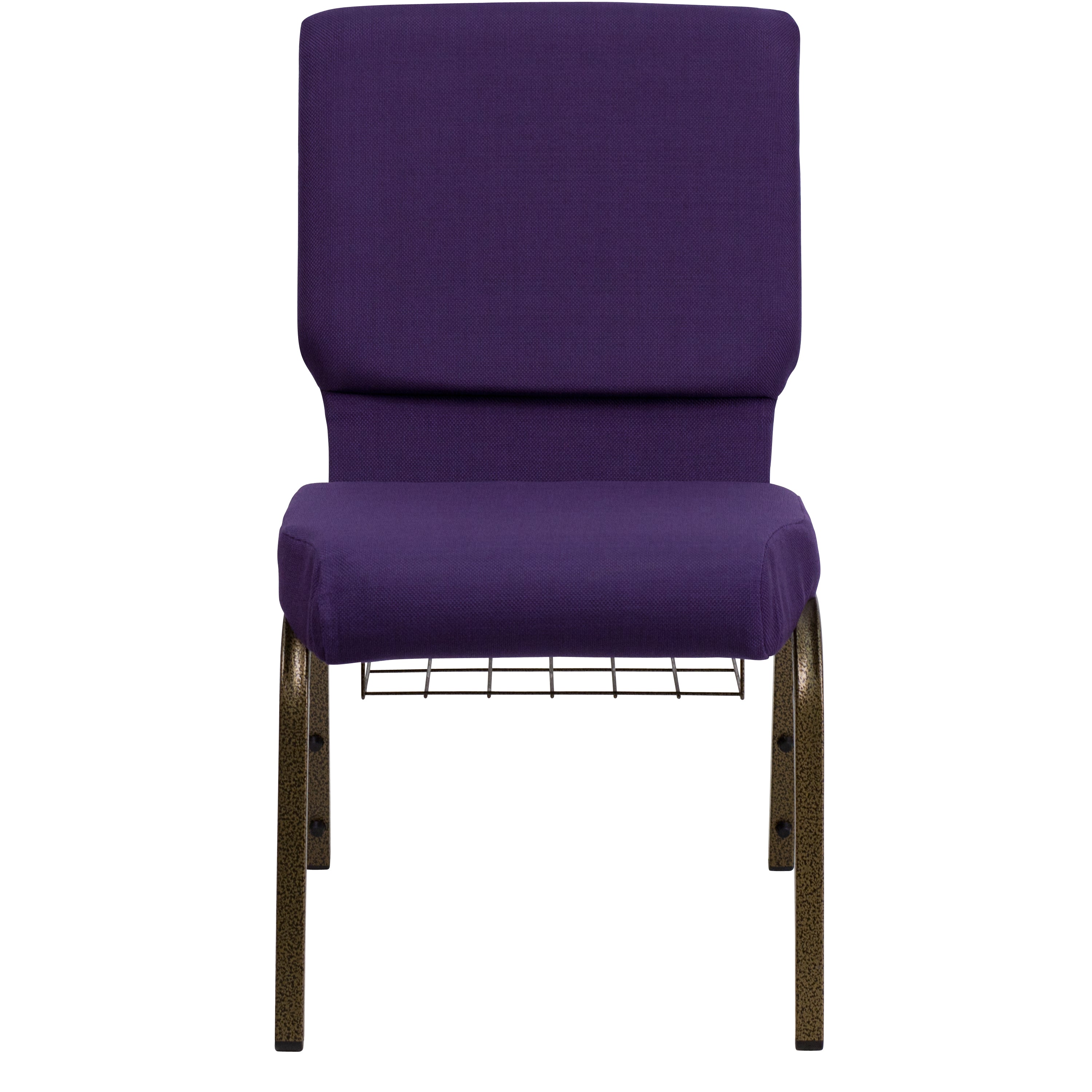 HERCULES Series 18.5''W Church Chair in Royal Purple Fabric with Cup Book Rack - Gold Vein Frame