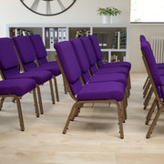 HERCULES Series 18.5''W Church Chair in Royal Purple Fabric with Cup Book Rack - Gold Vein Frame