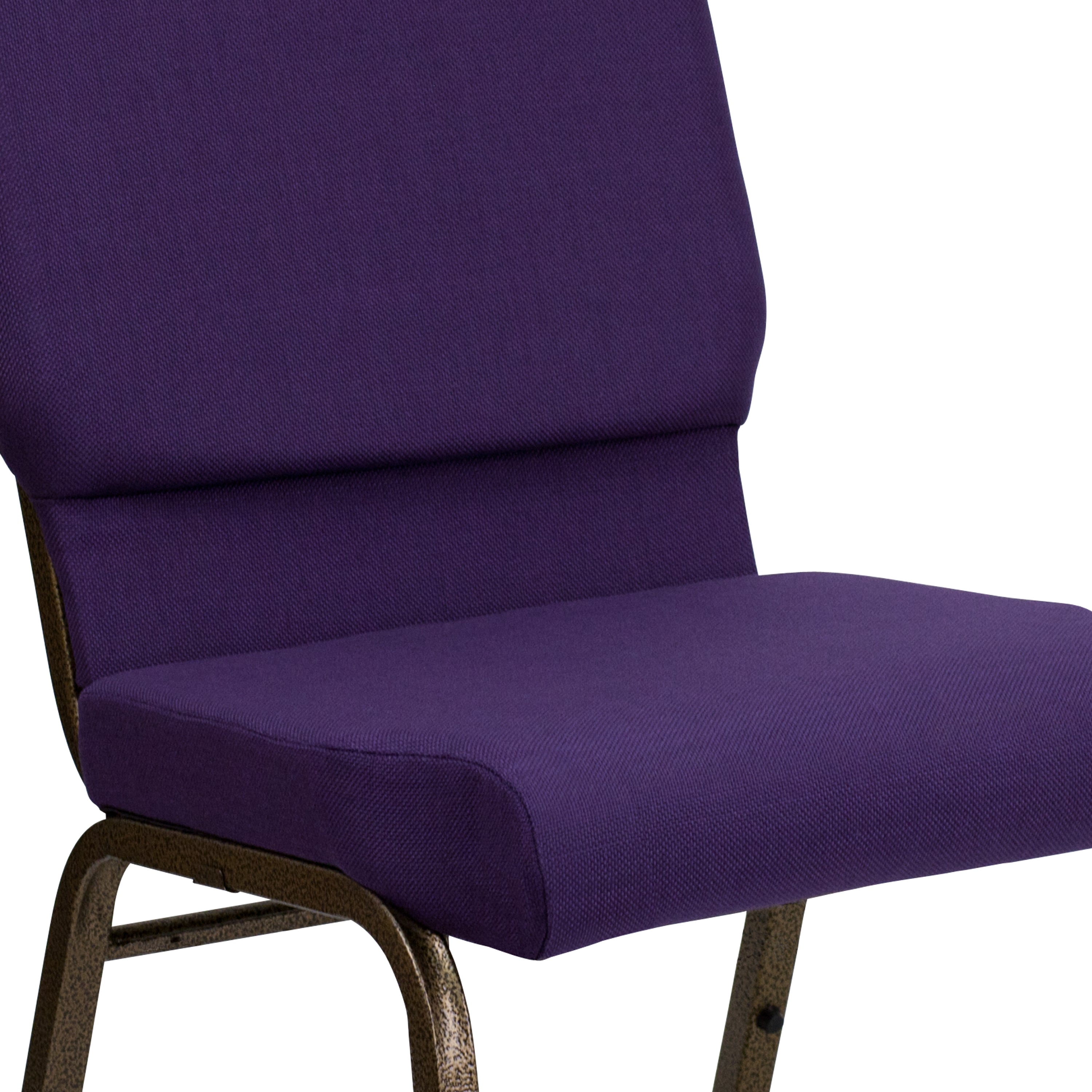 HERCULES Series 18.5''W Stacking Church Chair in Royal Purple Fabric - Gold Vein Frame