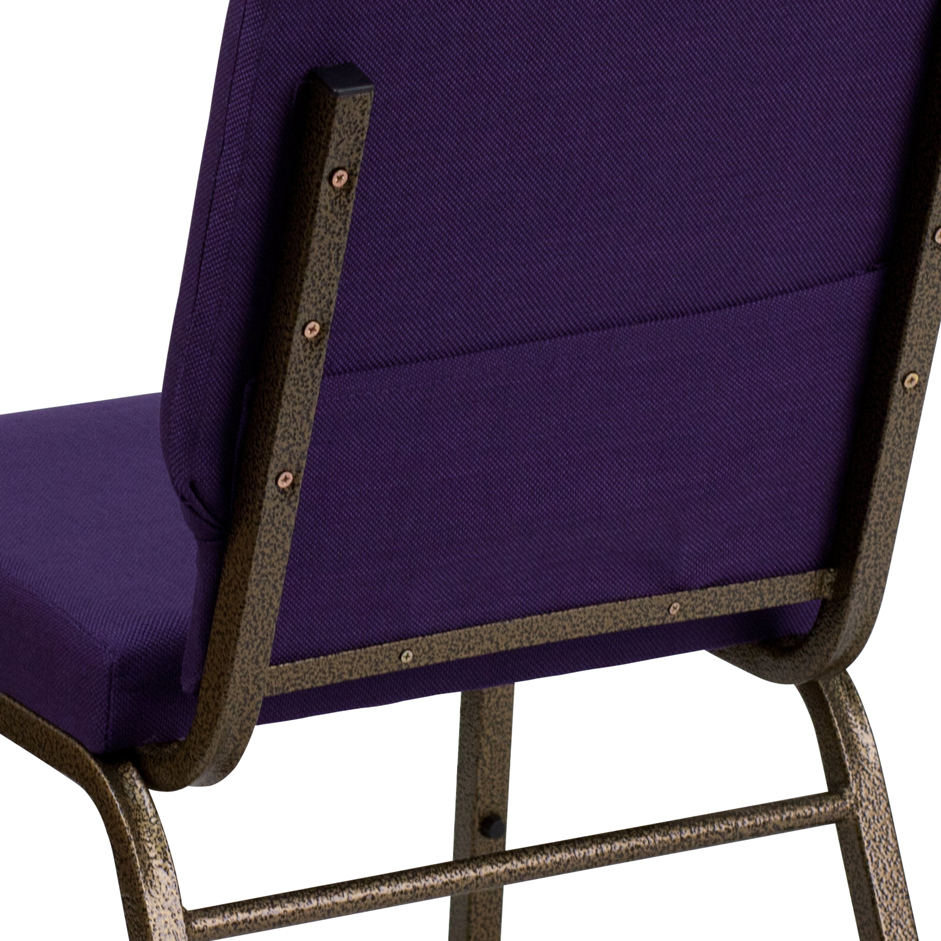 HERCULES Series 18.5''W Stacking Church Chair in Royal Purple Fabric - Gold Vein Frame