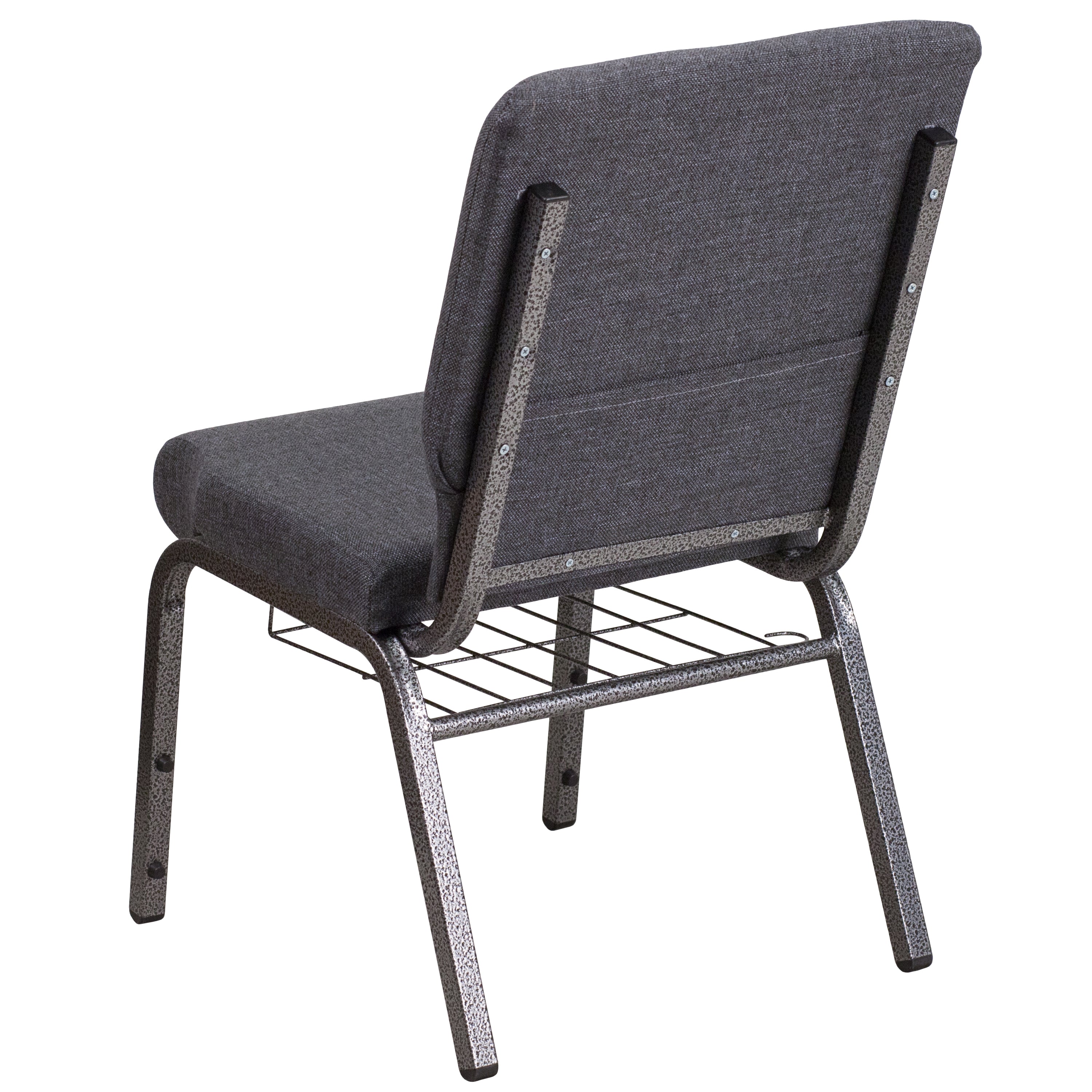 HERCULES Series 18.5''W Church Chair in Dark Gray Fabric with Book Rack - Silver Vein Frame