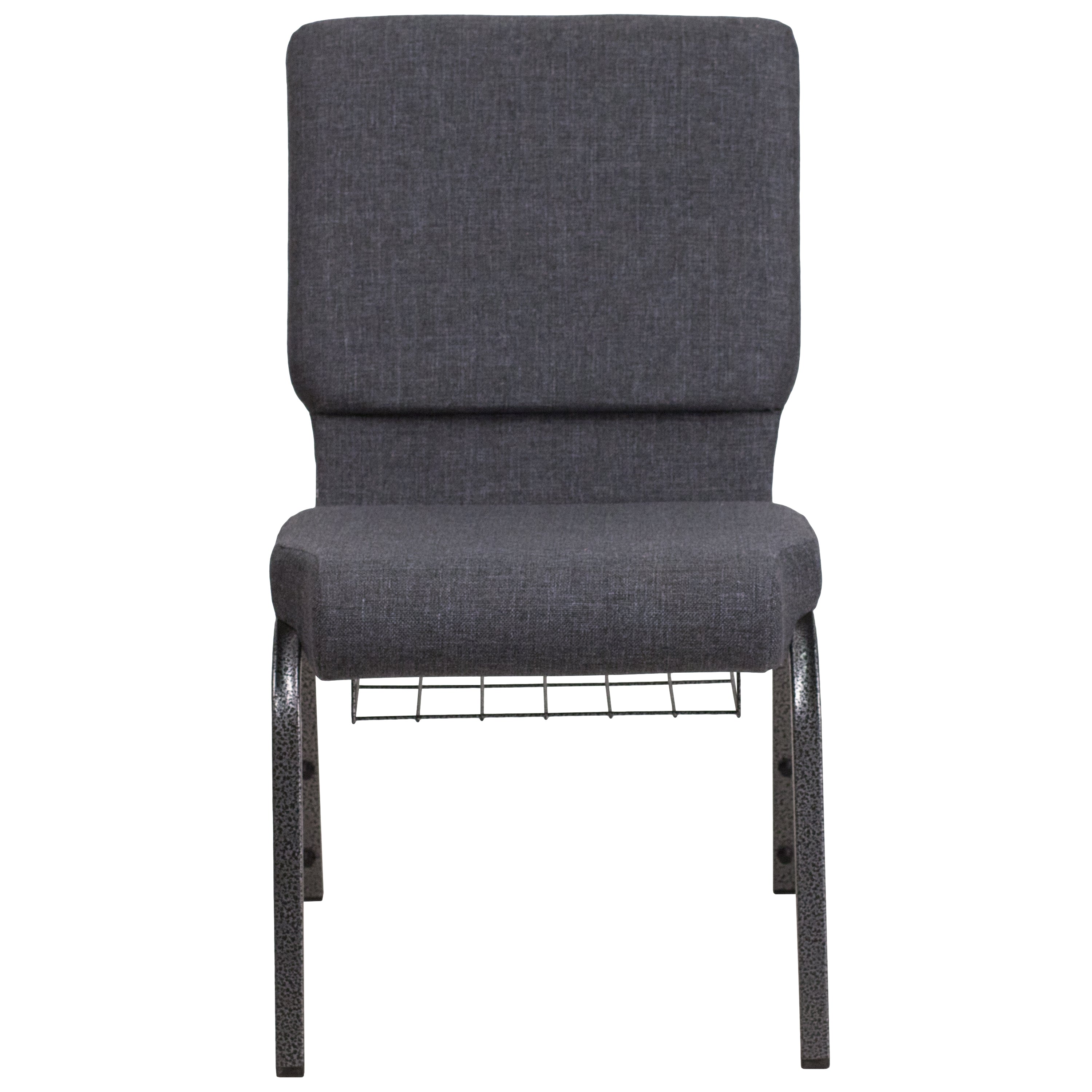 HERCULES Series 18.5''W Church Chair in Dark Gray Fabric with Book Rack - Silver Vein Frame