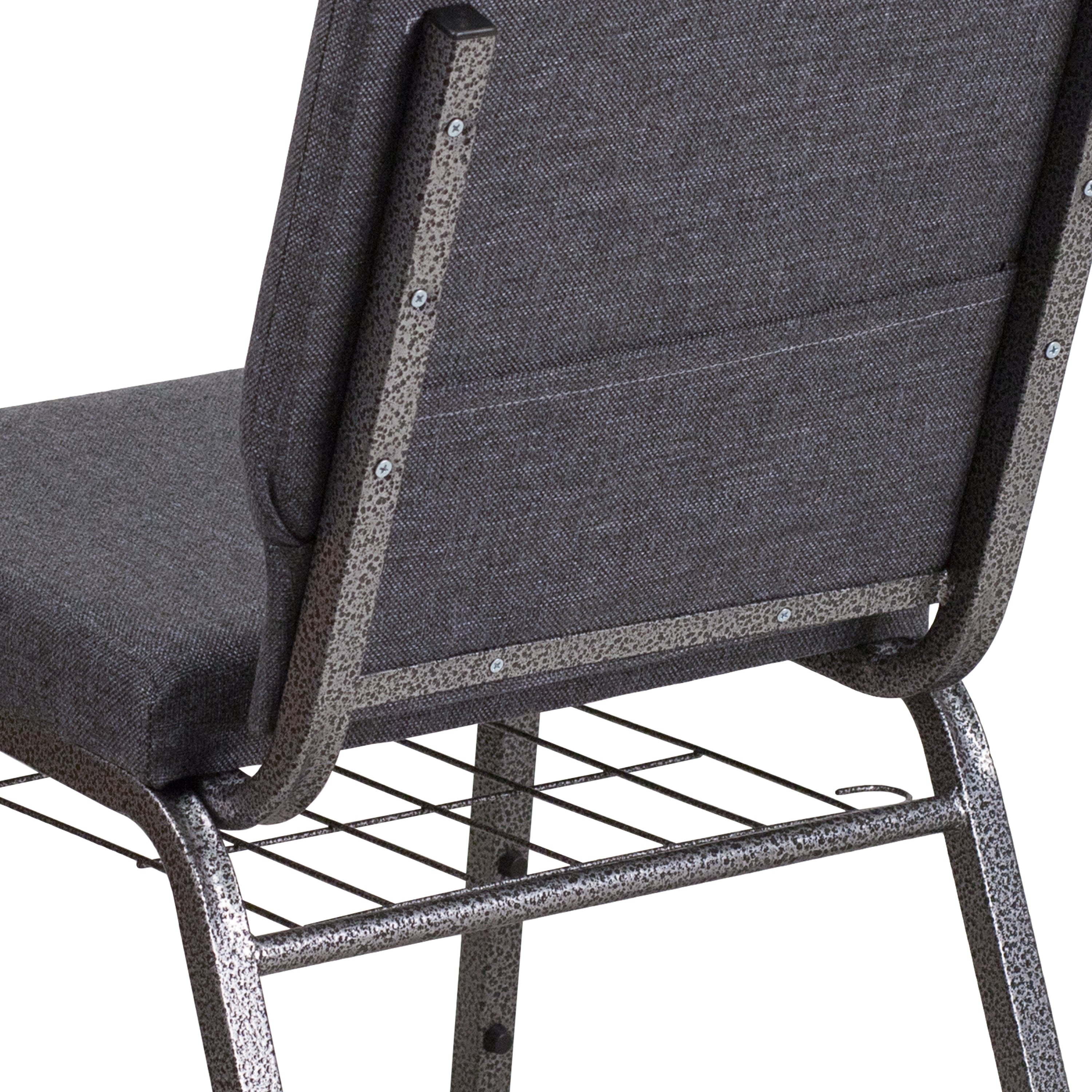 HERCULES Series 18.5''W Church Chair in Dark Gray Fabric with Book Rack - Silver Vein Frame