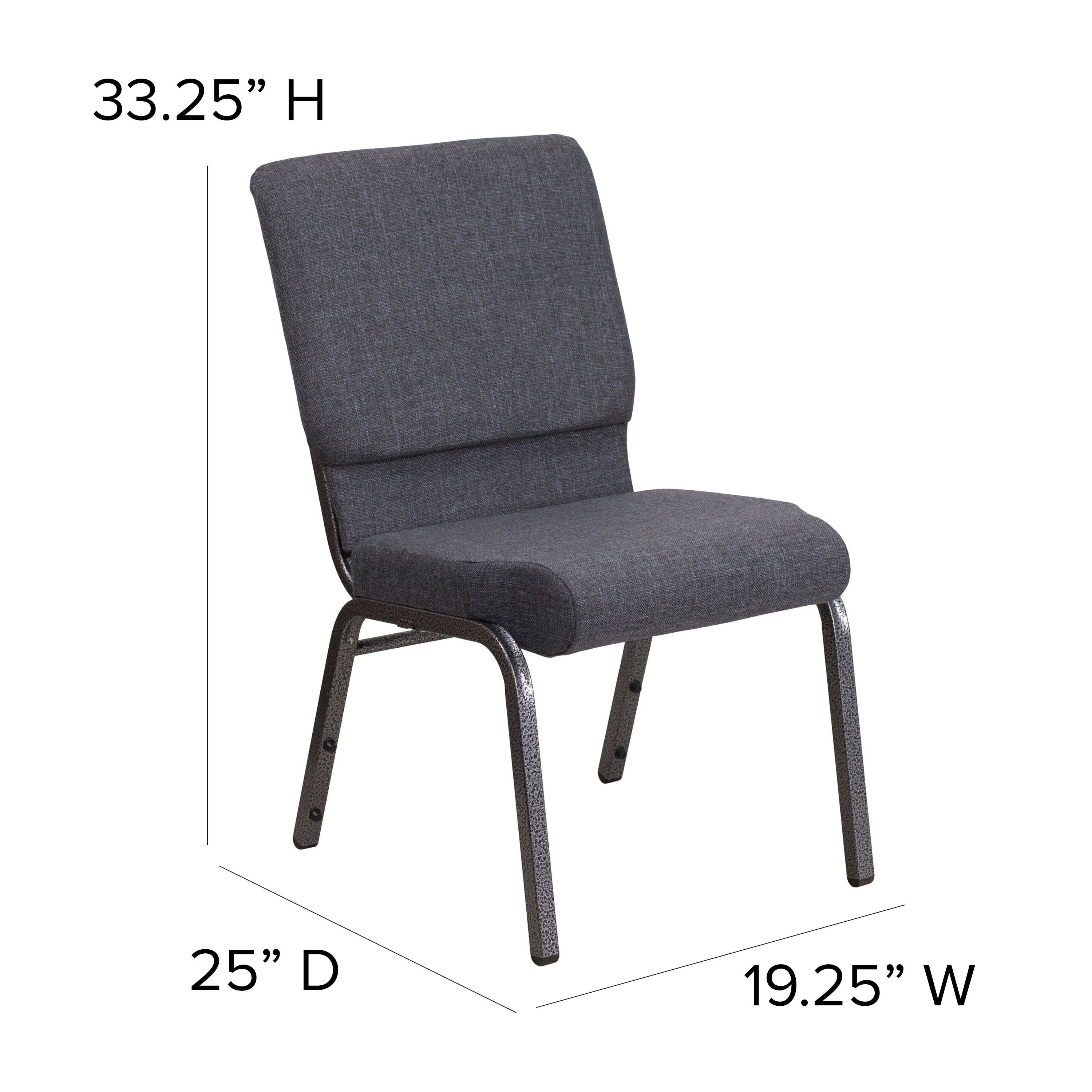 HERCULES Series 18.5''W Stacking Church Chair in Dark Gray Fabric - Silver Vein Frame