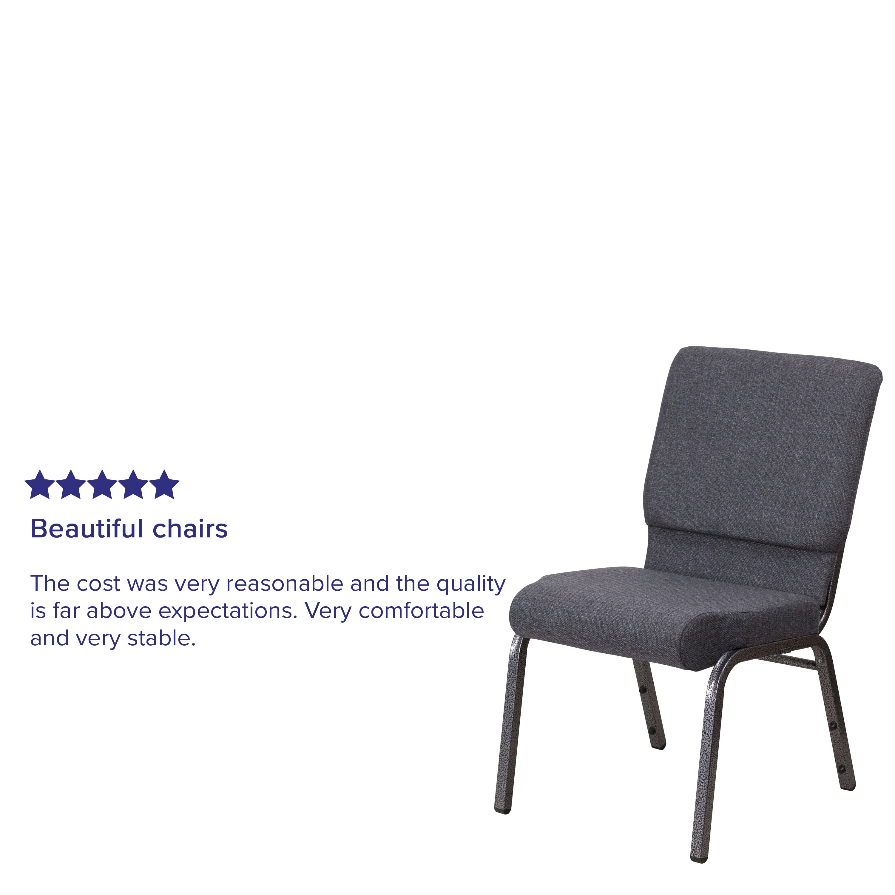 HERCULES Series 18.5''W Stacking Church Chair in Dark Gray Fabric - Silver Vein Frame