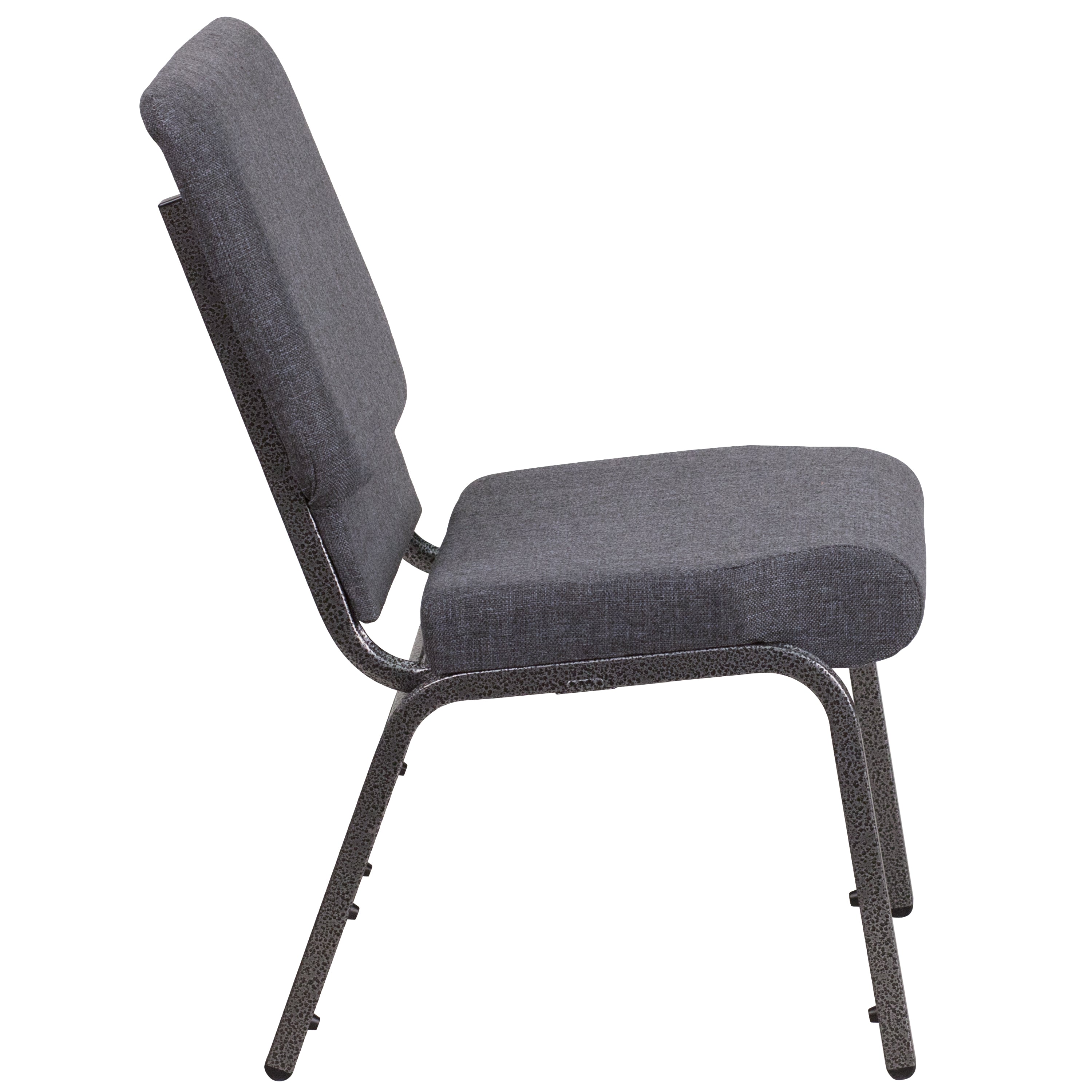 HERCULES Series 18.5''W Stacking Church Chair in Dark Gray Fabric - Silver Vein Frame