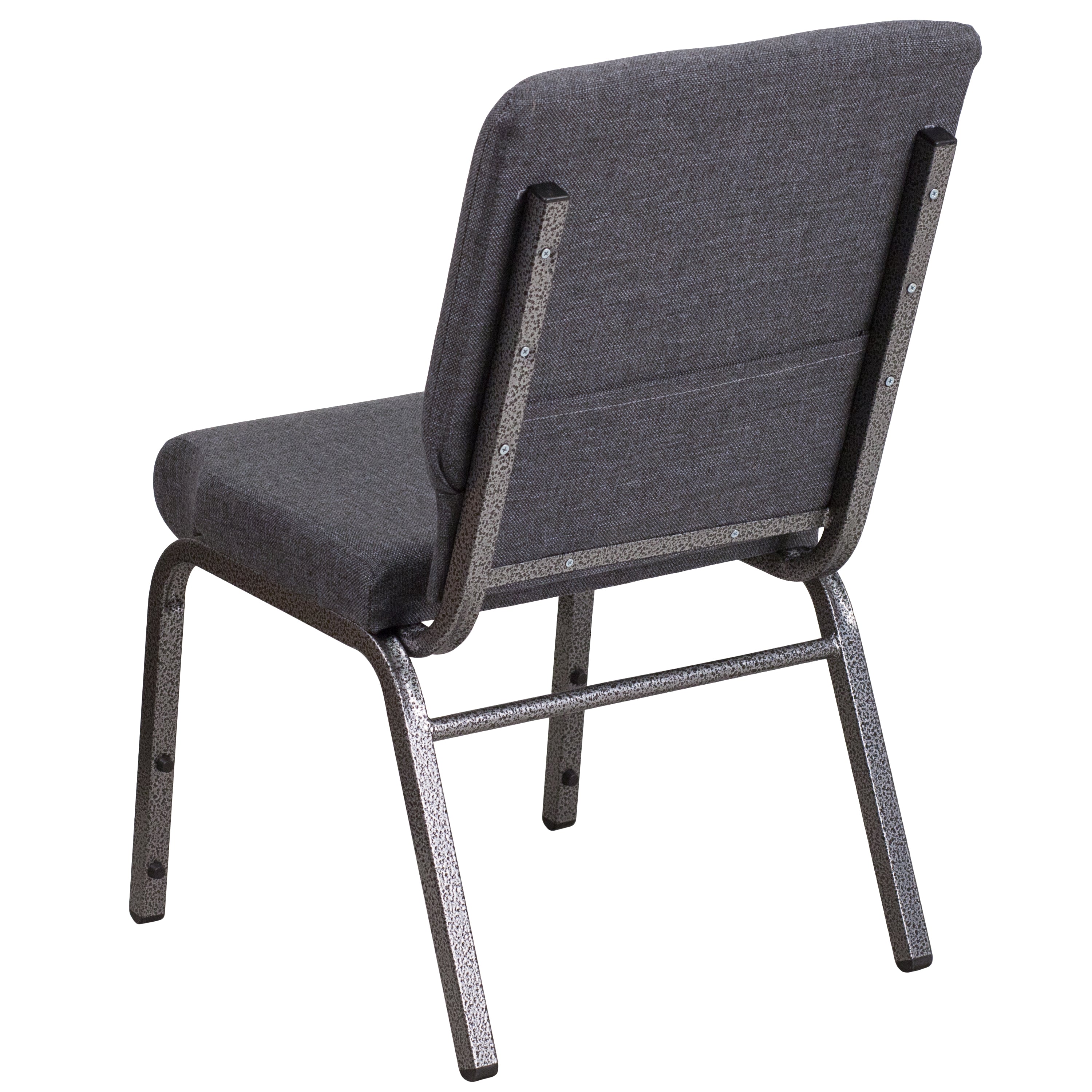 HERCULES Series 18.5''W Stacking Church Chair in Dark Gray Fabric - Silver Vein Frame