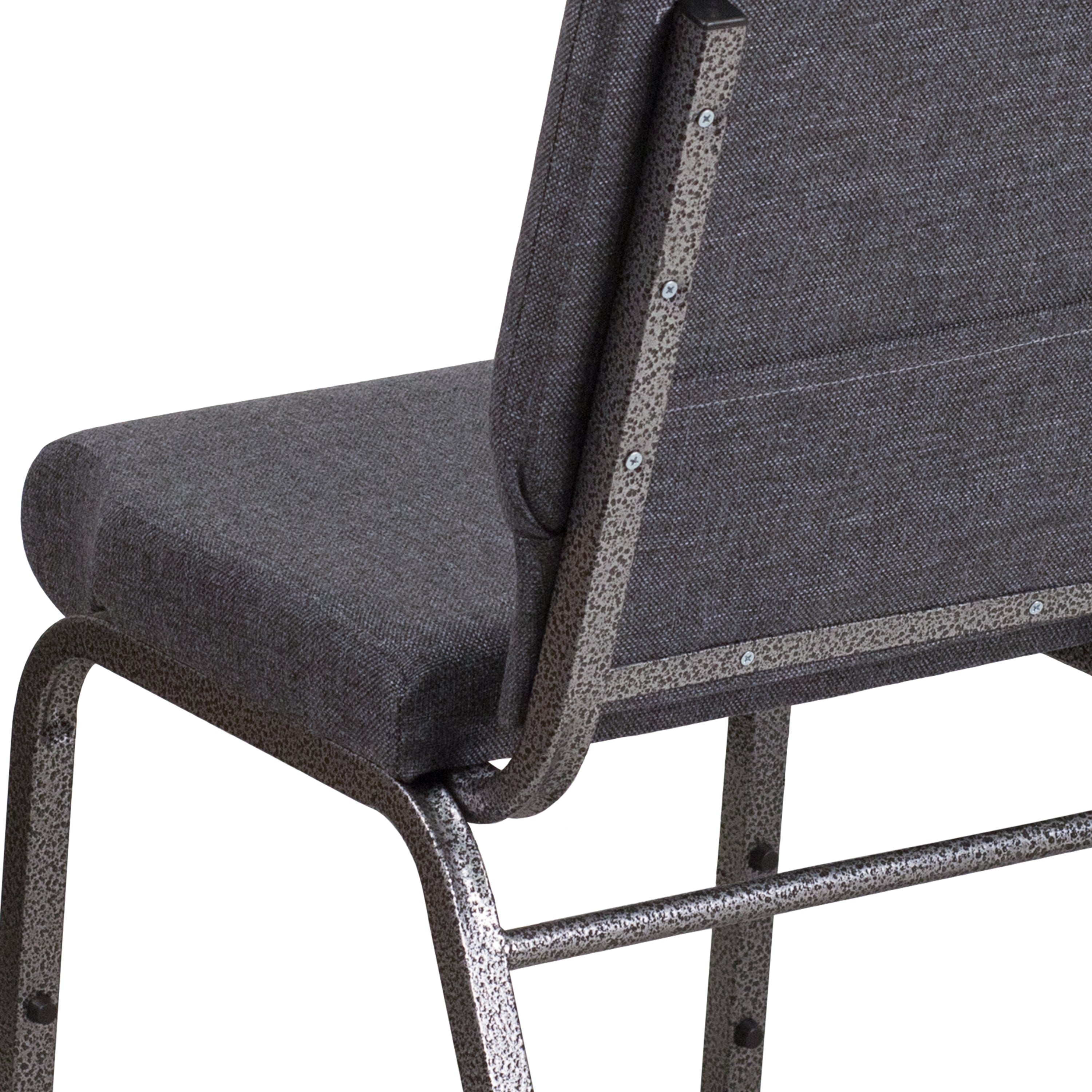 HERCULES Series 18.5''W Stacking Church Chair in Dark Gray Fabric - Silver Vein Frame