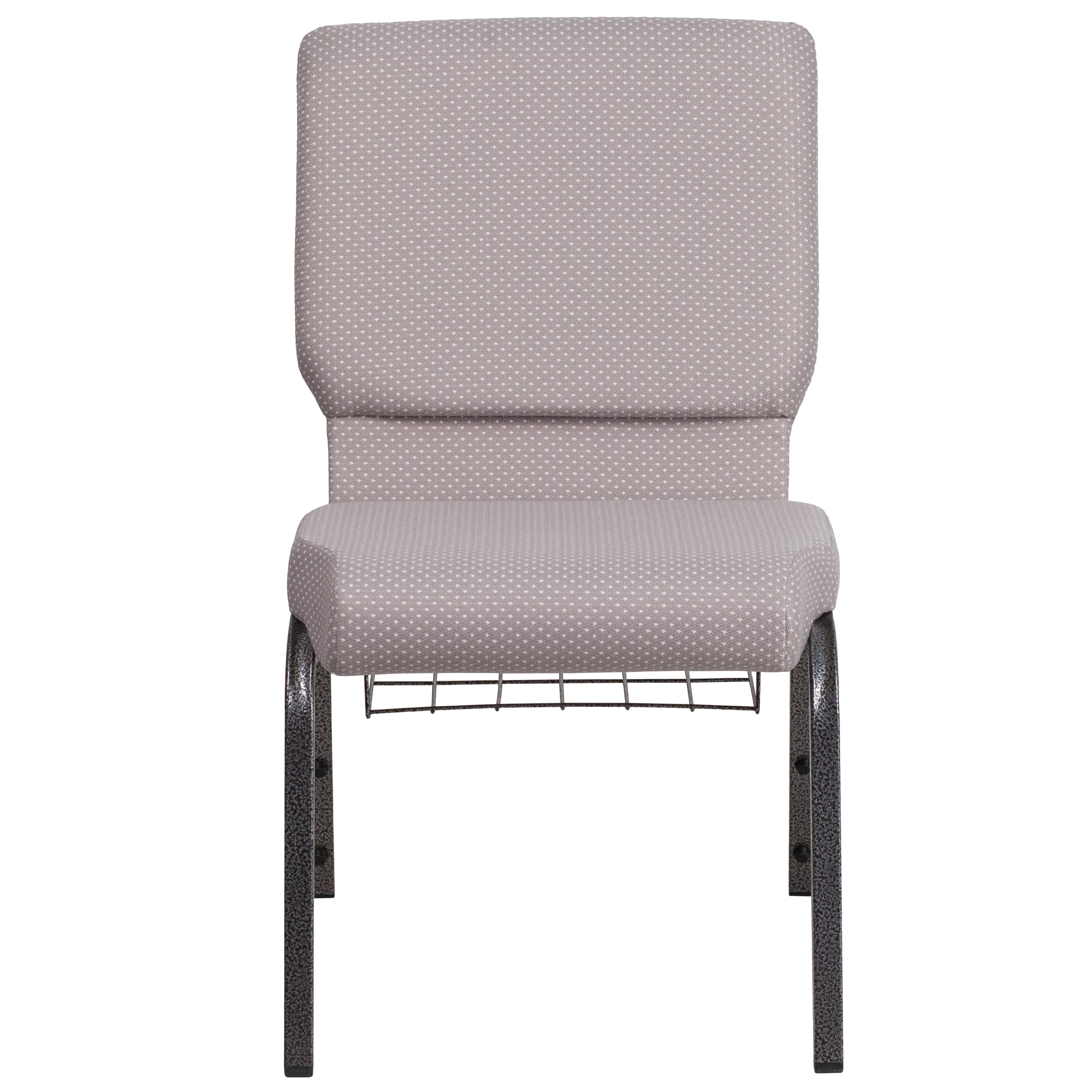 HERCULES Series 18.5''W Church Chair in Gray Dot Fabric with Book Rack - Silver Vein Frame